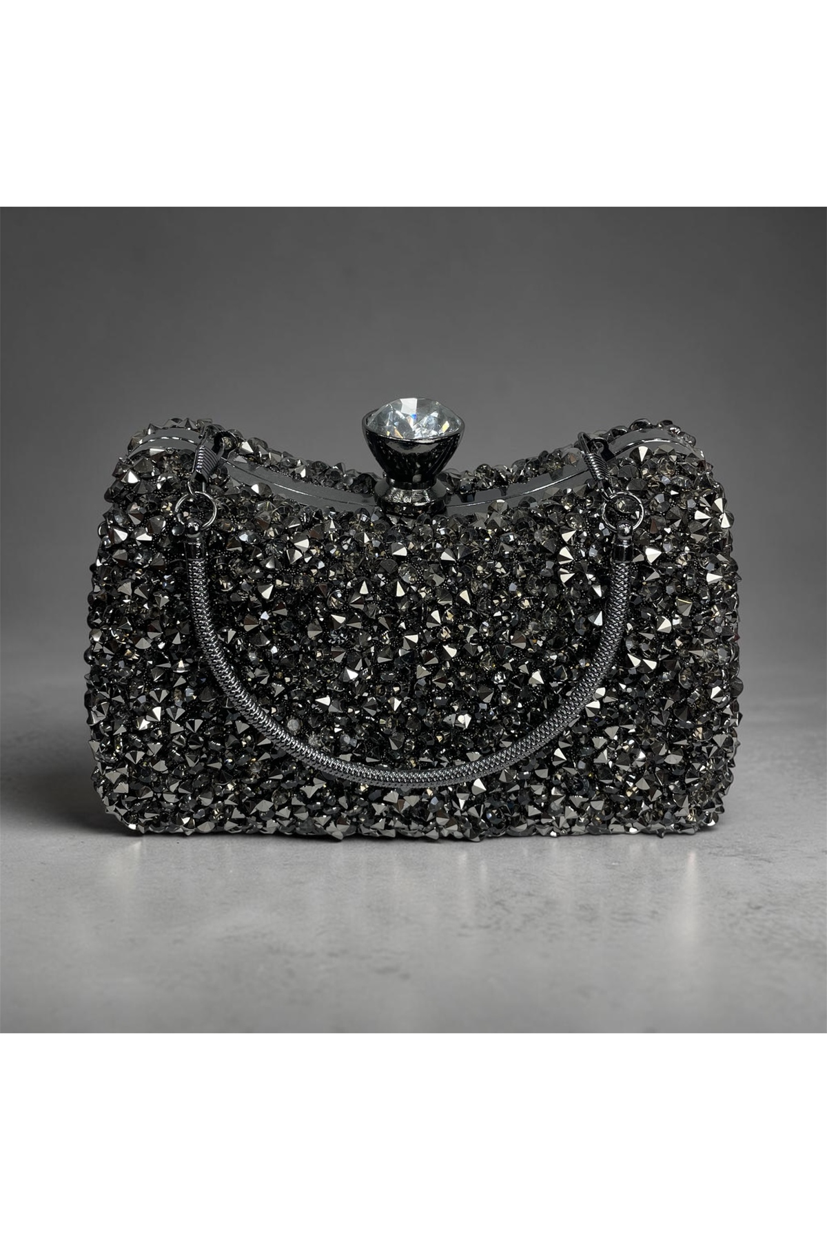 Busrabags Antrasit Füme Karma Taşlı Çift Yönlü Kadın Abiye Çanta görsel 2
