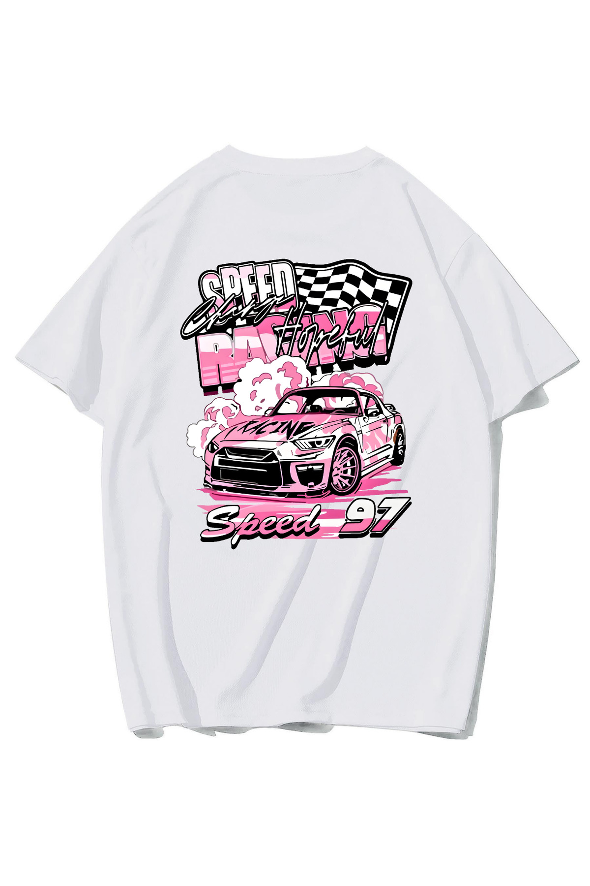 BRZ COLLECTION Unisex Oversize Racing Car Speed 97 T-shirt (BEYAZ