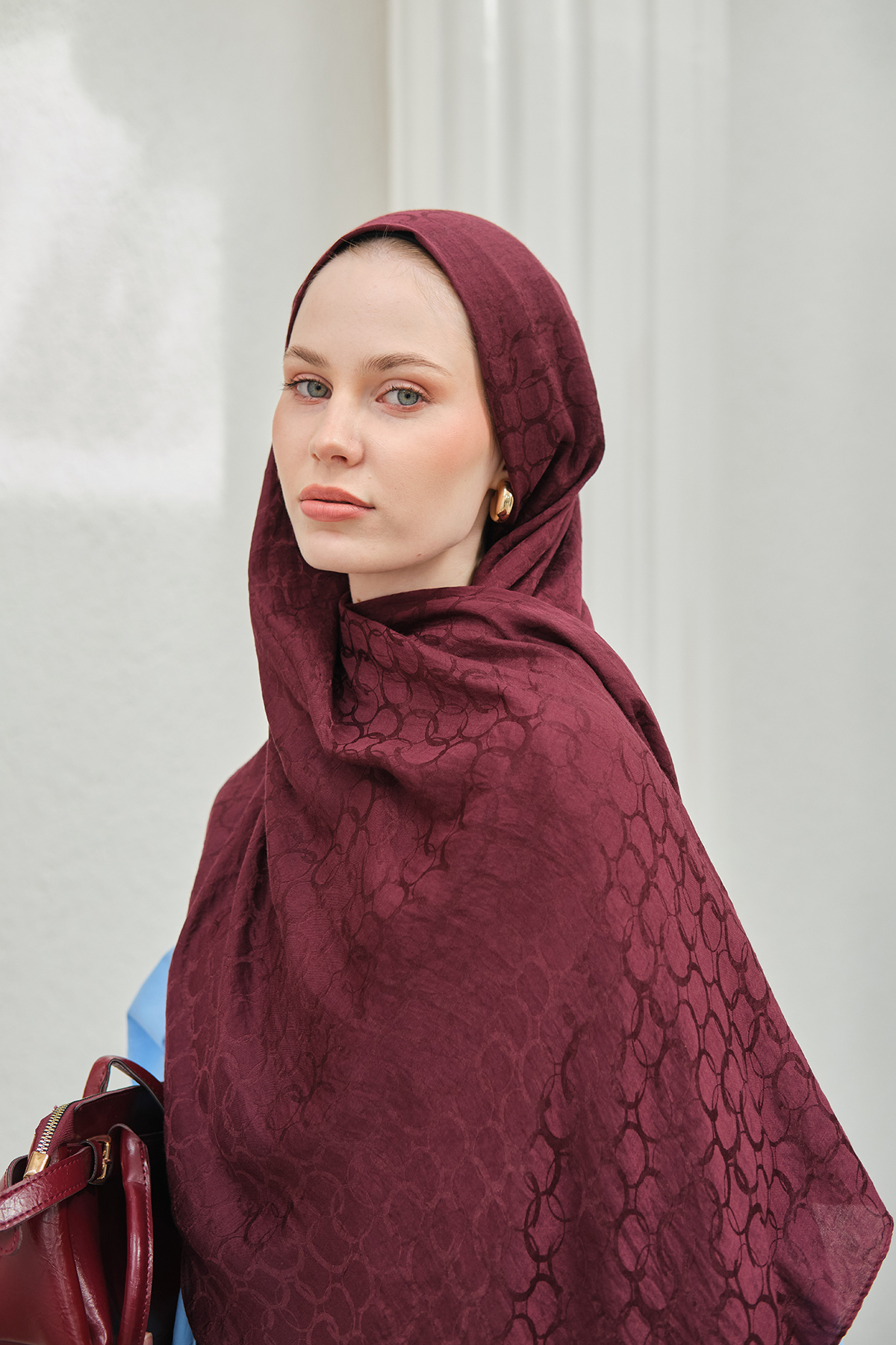 Mira İpek  Döngü Desen Pamuk Ayrobin Jakar Şal Kadın - Görsel 5