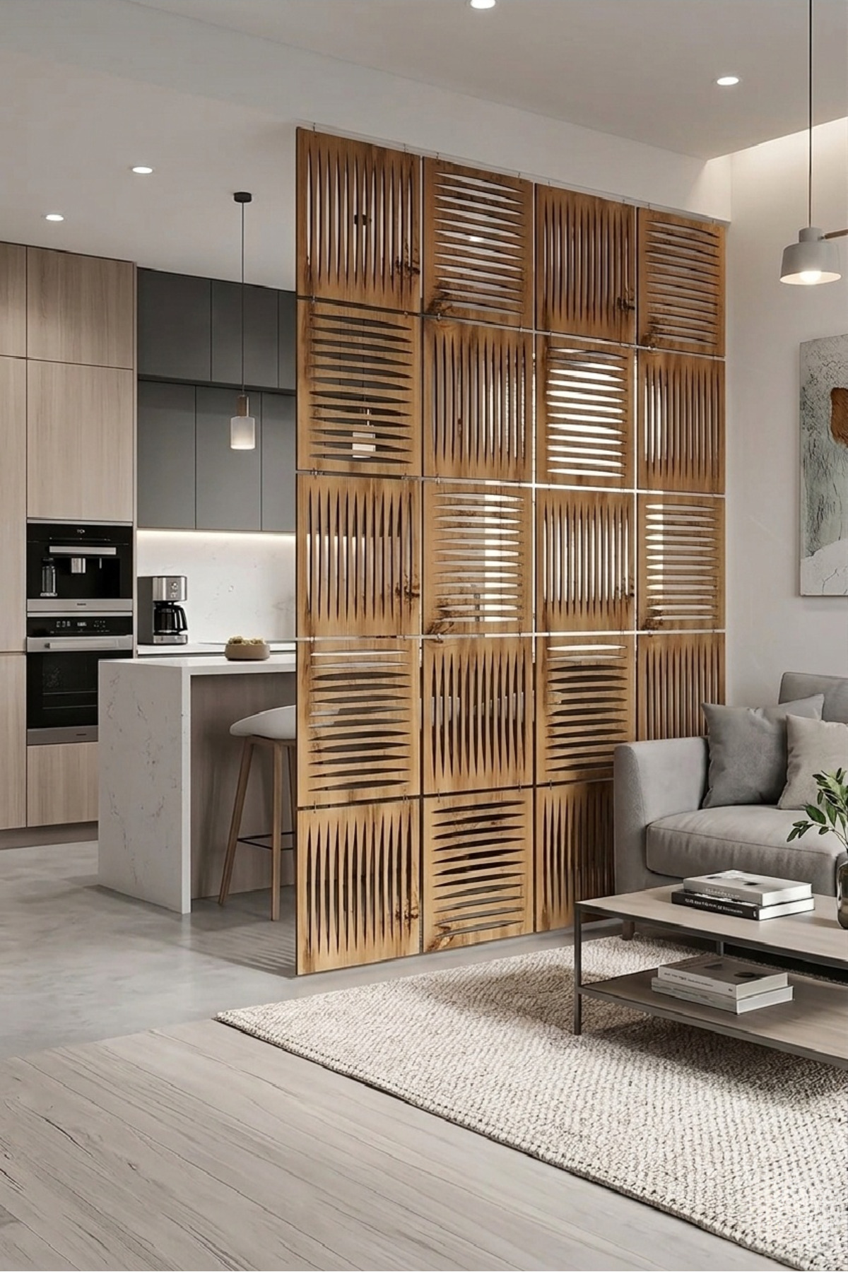 Laser Cut Wooden Separator, 40x40 cm Modular Decorative Room Separator Screen for Home and Office (4 Pieces)