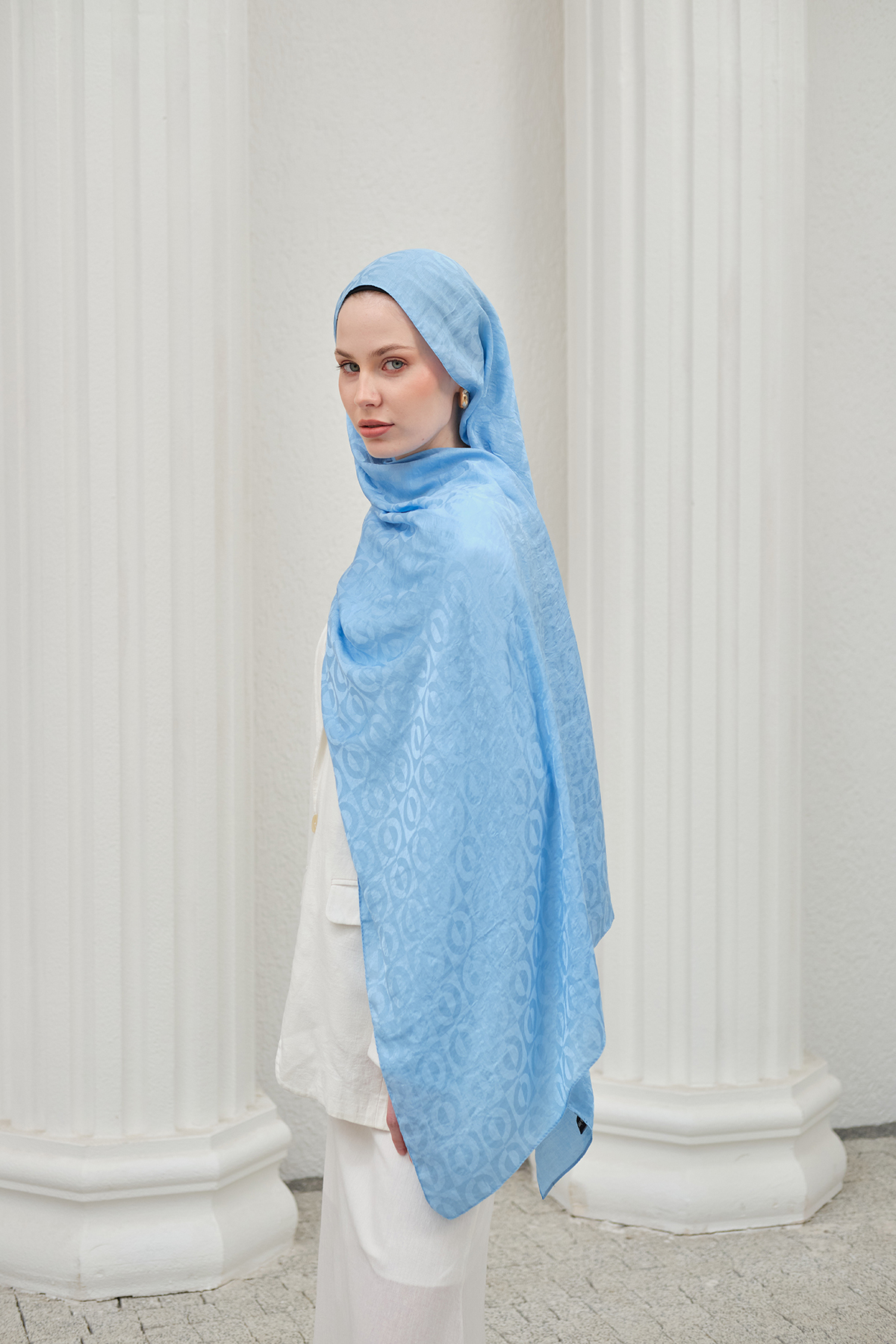 Geometric Pattern Cotton Ayrobin Jacquard Shawl Women