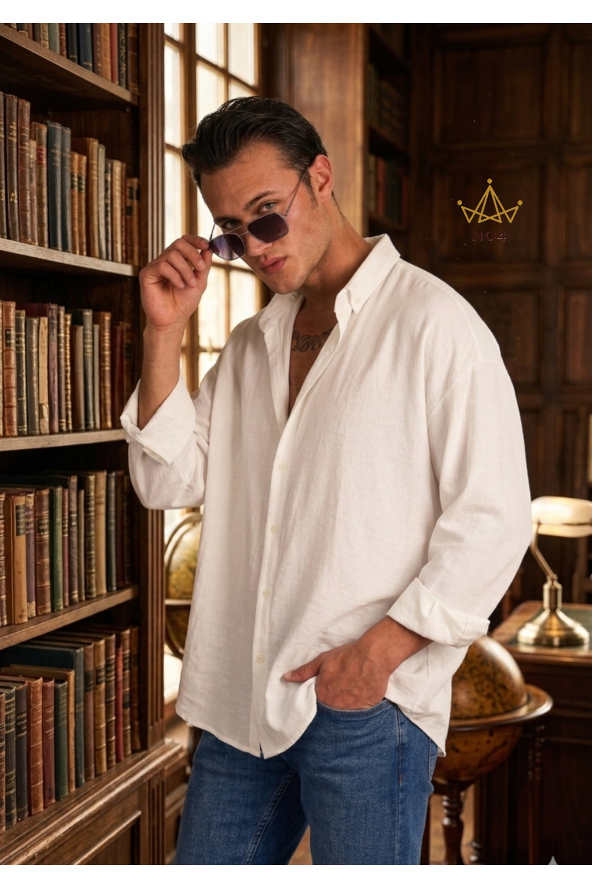 no4 style Ayrobin Men's Textured Linen Shirt