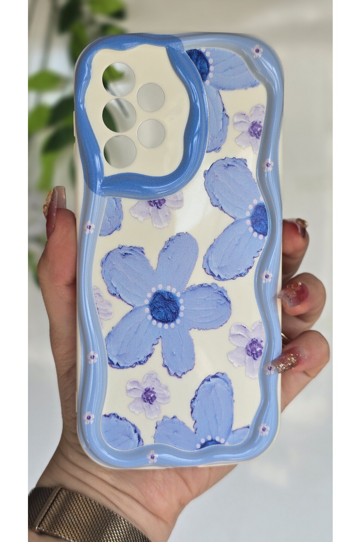 Samsung Galaxy A33 Case Pastel Blue Daisy Pattern Camera Protected Color Silicone Cover