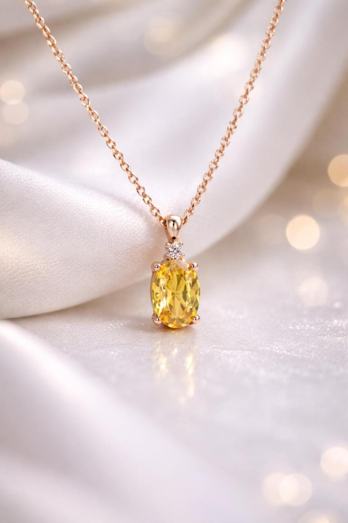 Natural Jewelleryy 925 AYAR GÜMÜŞ SİTRİN TAŞLI KADIN KOLYE HEDİYELİK görsel 2