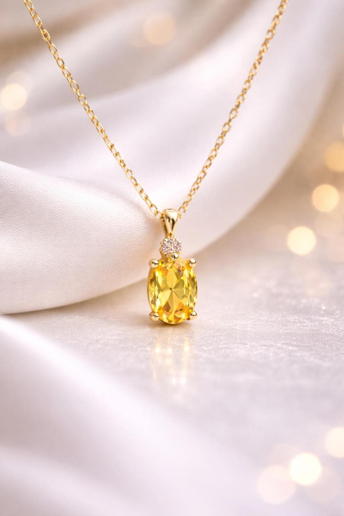 Natural Jewelleryy 925 AYAR GÜMÜŞ SİTRİN TAŞLI KADIN KOLYE HEDİYELİK görsel 2