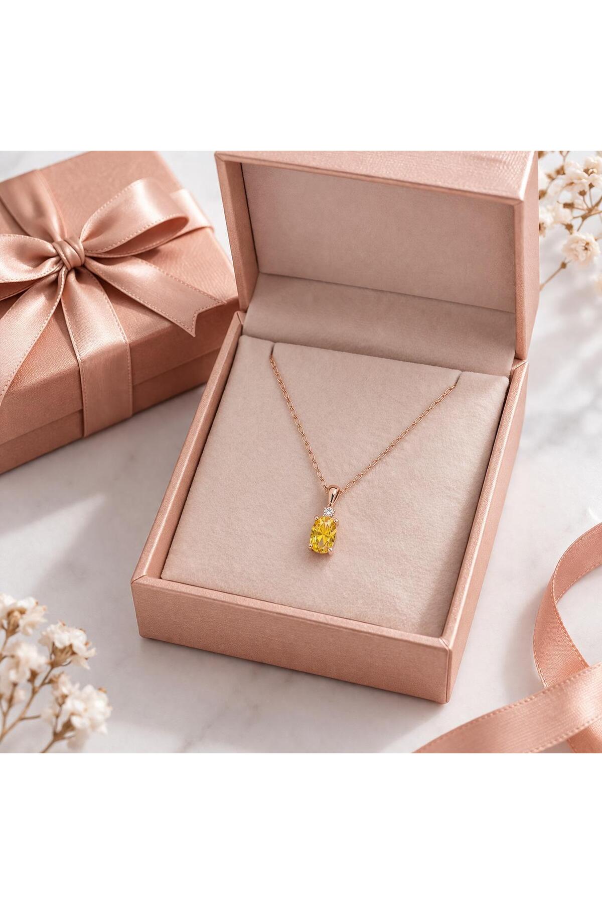 Natural Jewelleryy 925 AYAR GÜMÜŞ SİTRİN TAŞLI KADIN KOLYE HEDİYELİK görsel 3