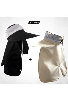 Mustran 2'li Set Geniş Siperli Enseli Güneş Şapkası Fileli Yazlık Kadın Erkek...