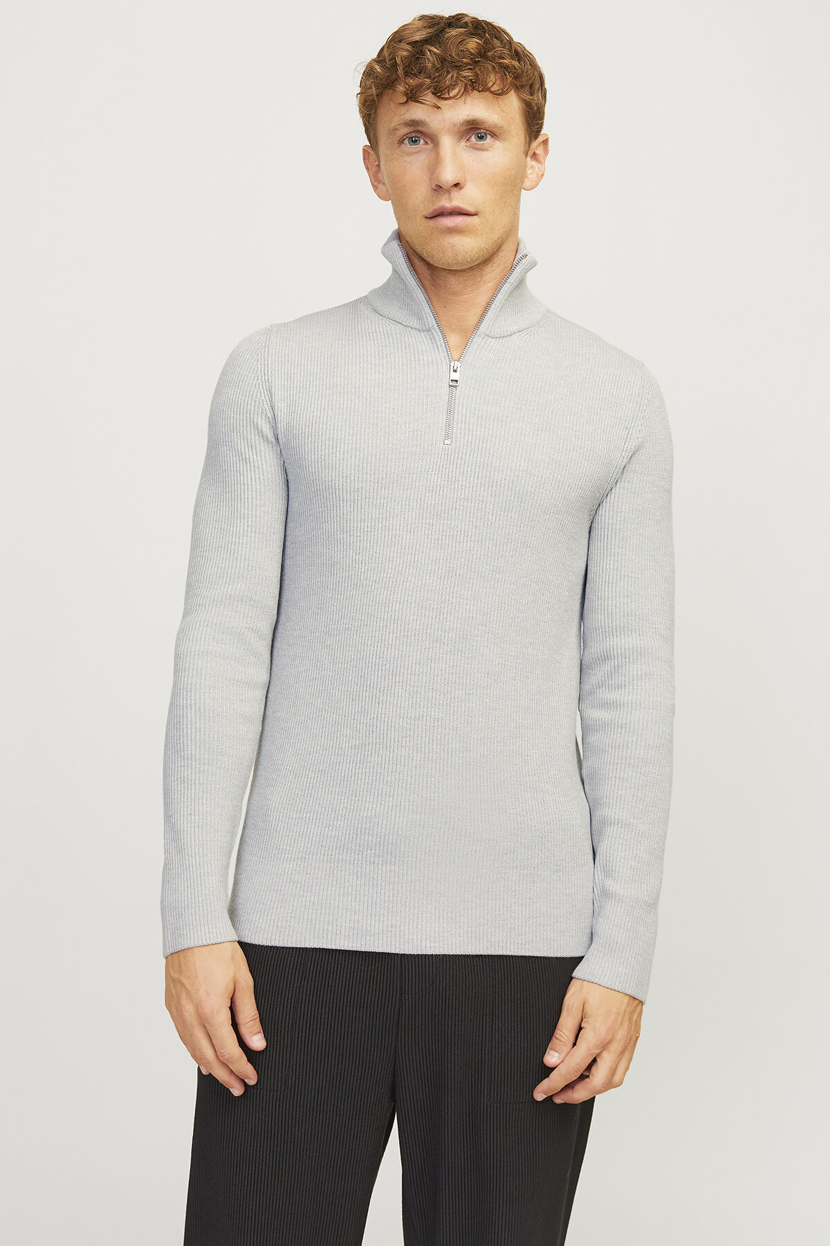 ژاکت مردانه خاکستری یقه گرد، مدل A-Form Fit، کد 12257773_JJEPERFECT KNIT HALF ZIP S جک اند جونز پلیور Jack & Jones