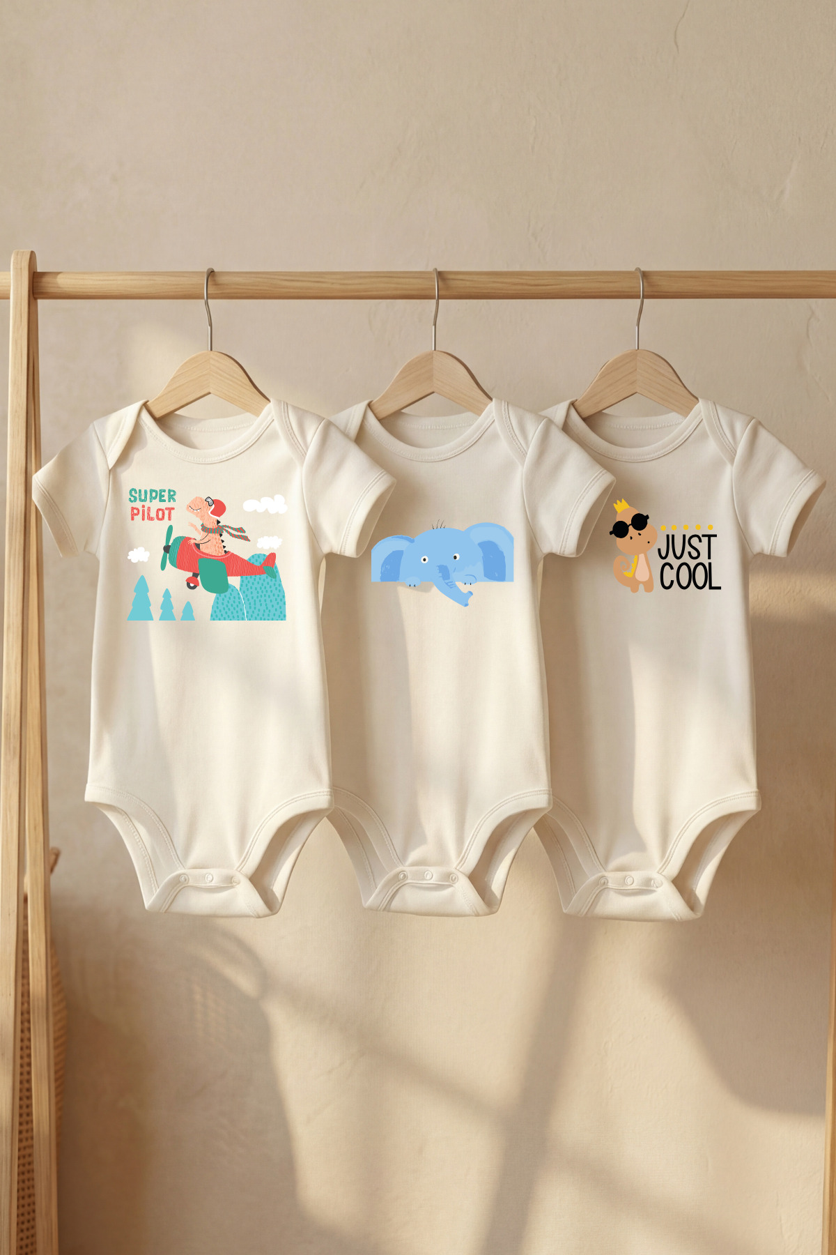Organic 100% Cotton 3-Piece Set Pilot Dinosaur Printed Short Sleeve Snap Fastener Baby Bodysuit Bodysuit Snapsuit