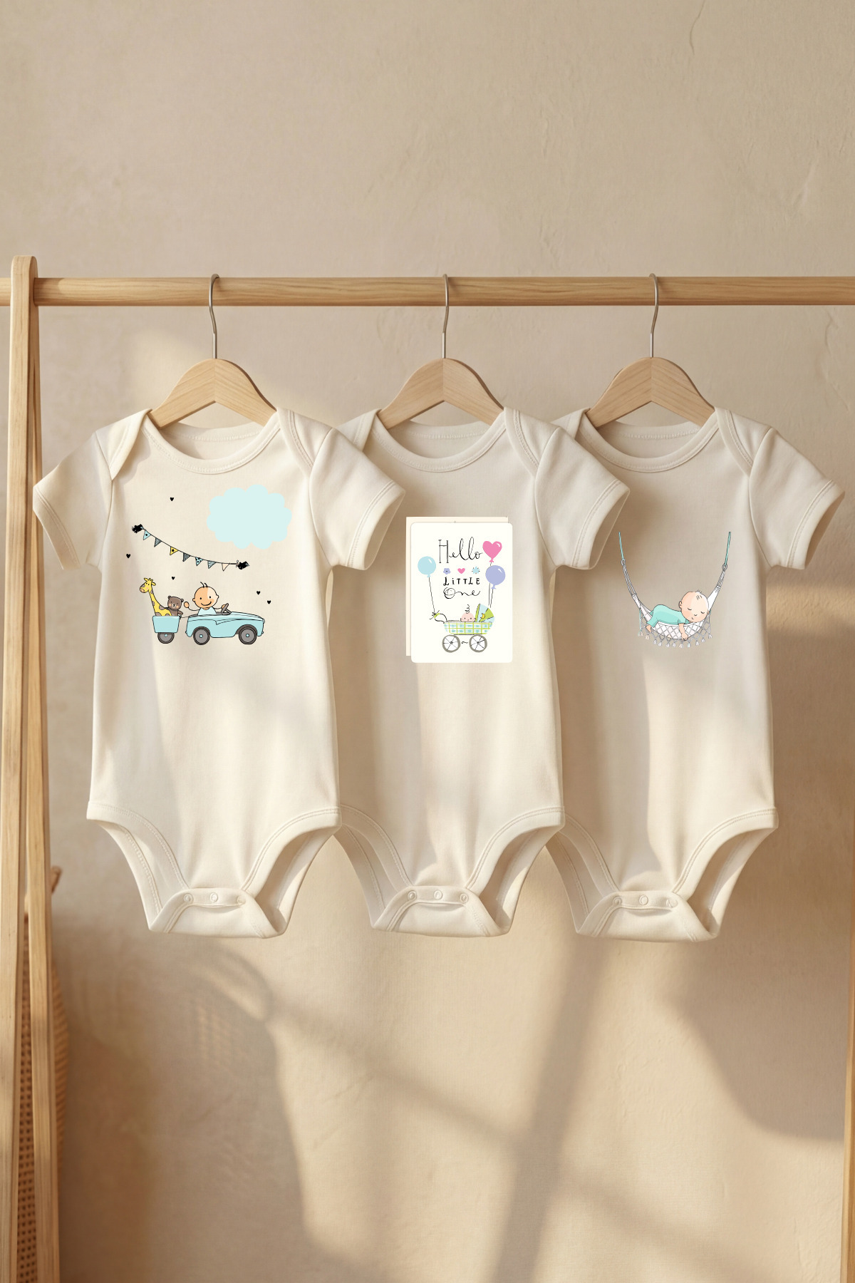 Organic 100% Cotton 3-Piece Set Cute Baby Printed Short Sleeve Snap Fastener Baby Bodysuit Bodysuit Snapsuit