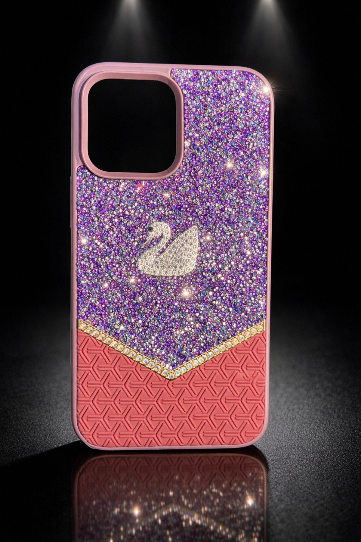 Premium Phone Case WITH Silver Swan Detail Shiny Stone for İPHONE 15 ONLY