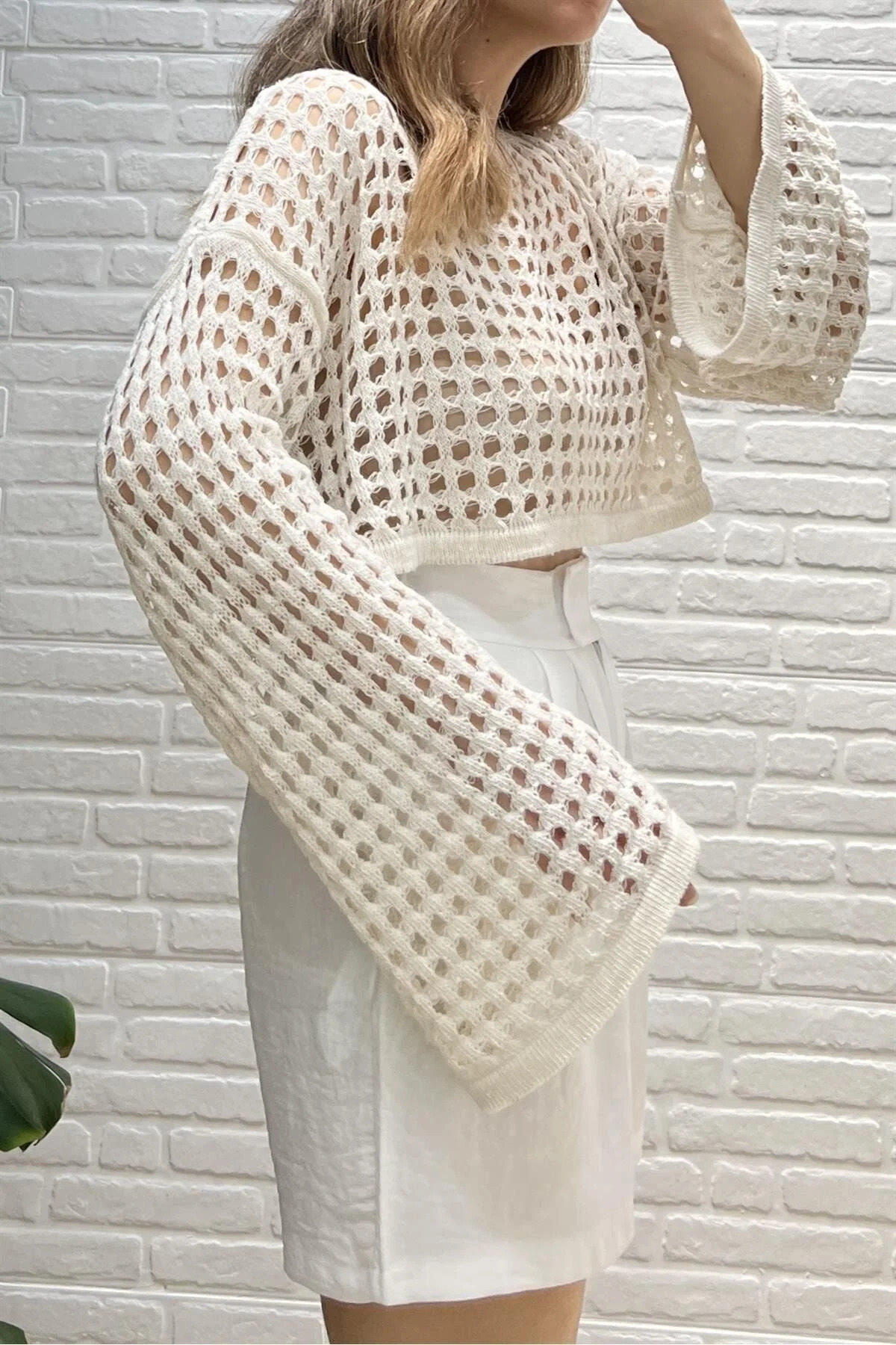 POİNE  Ajurlu Kazak Yazlık Delikli Salaş Triko Crop Bluz