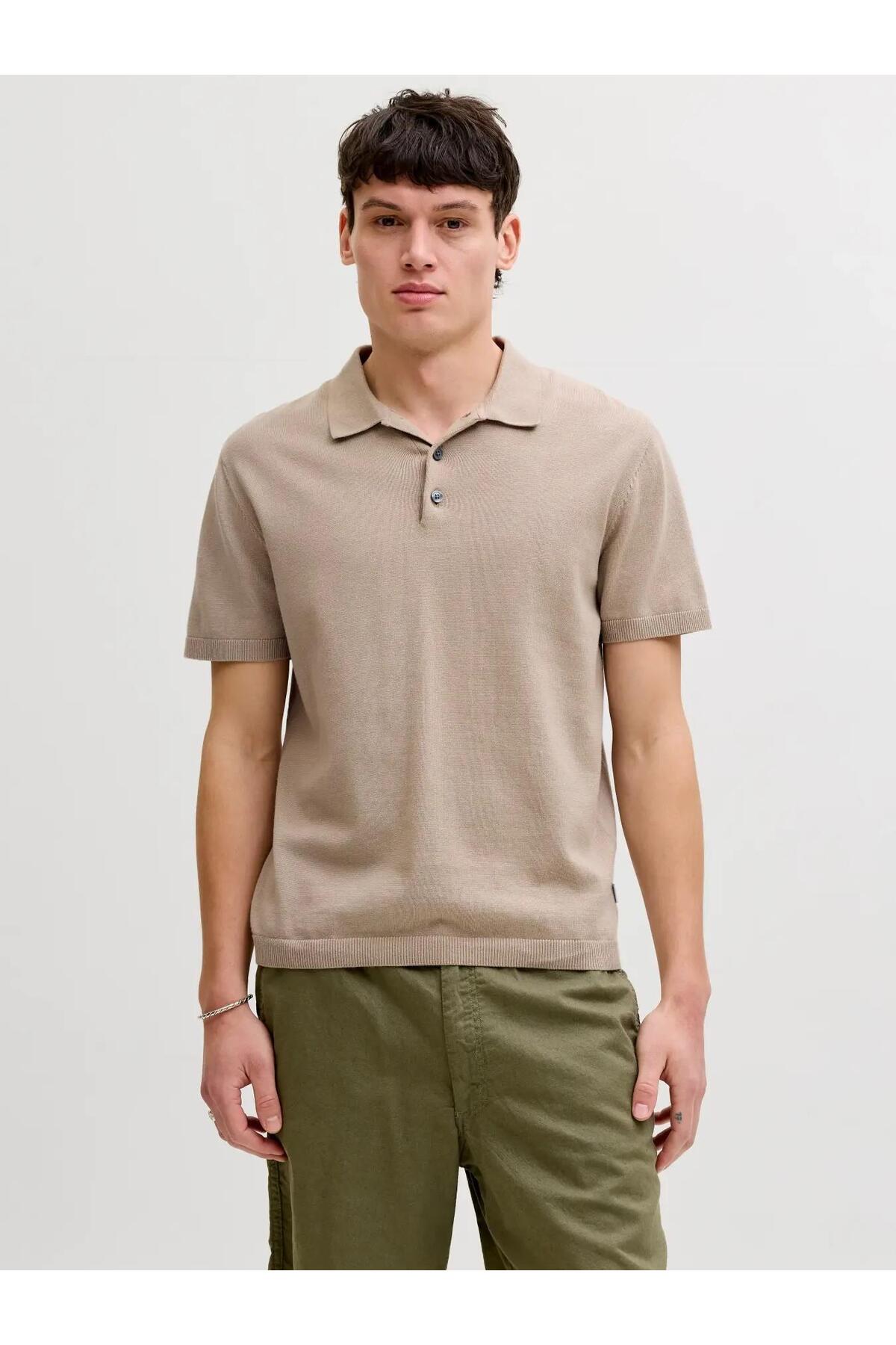 تی‌شرت یقه گرد بافتنی مردانه مدل Coffee Jjwill Polo SS کد 12288552-String جک اند جونز پولوشرت Jack & Jones