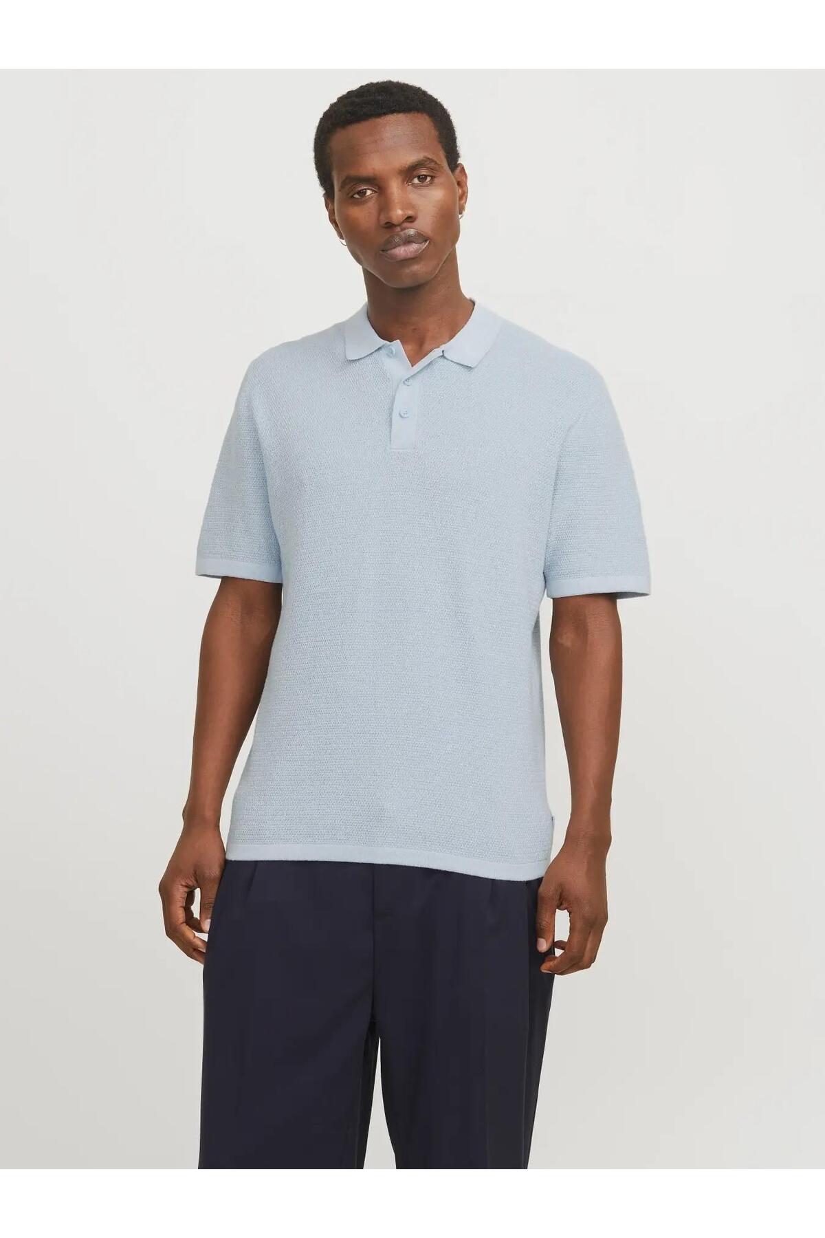 Jack & Jones Erkek Mavi Jjegeorge Knıt Polo Ss Sn Polo Tişört
