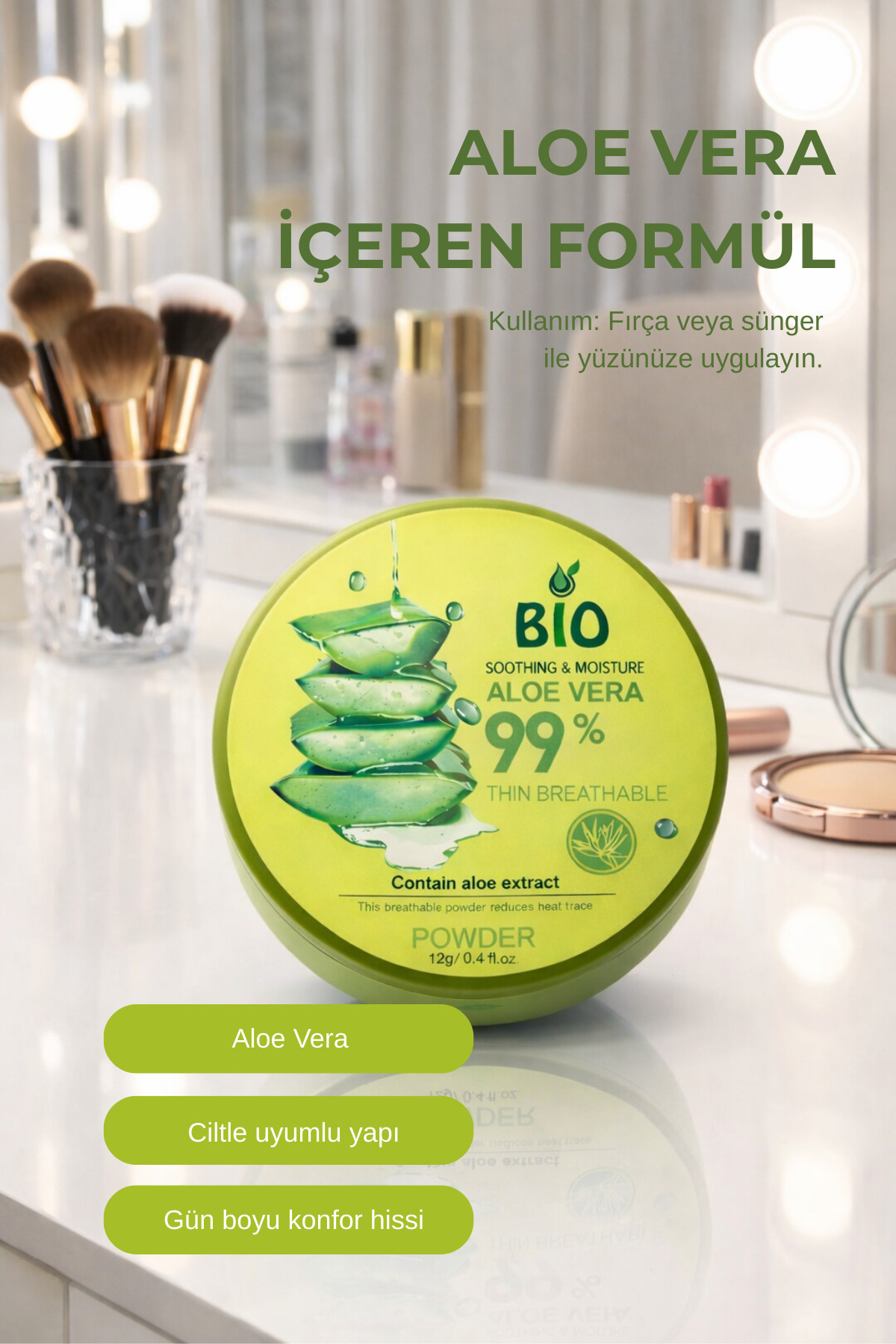 پودر آلوئه ورا - کنترل کننده چربی، پوشاننده منافذ، پودر مات کننده سبک — بژ BIOASIA-POWDER — تصویر 4 از 4