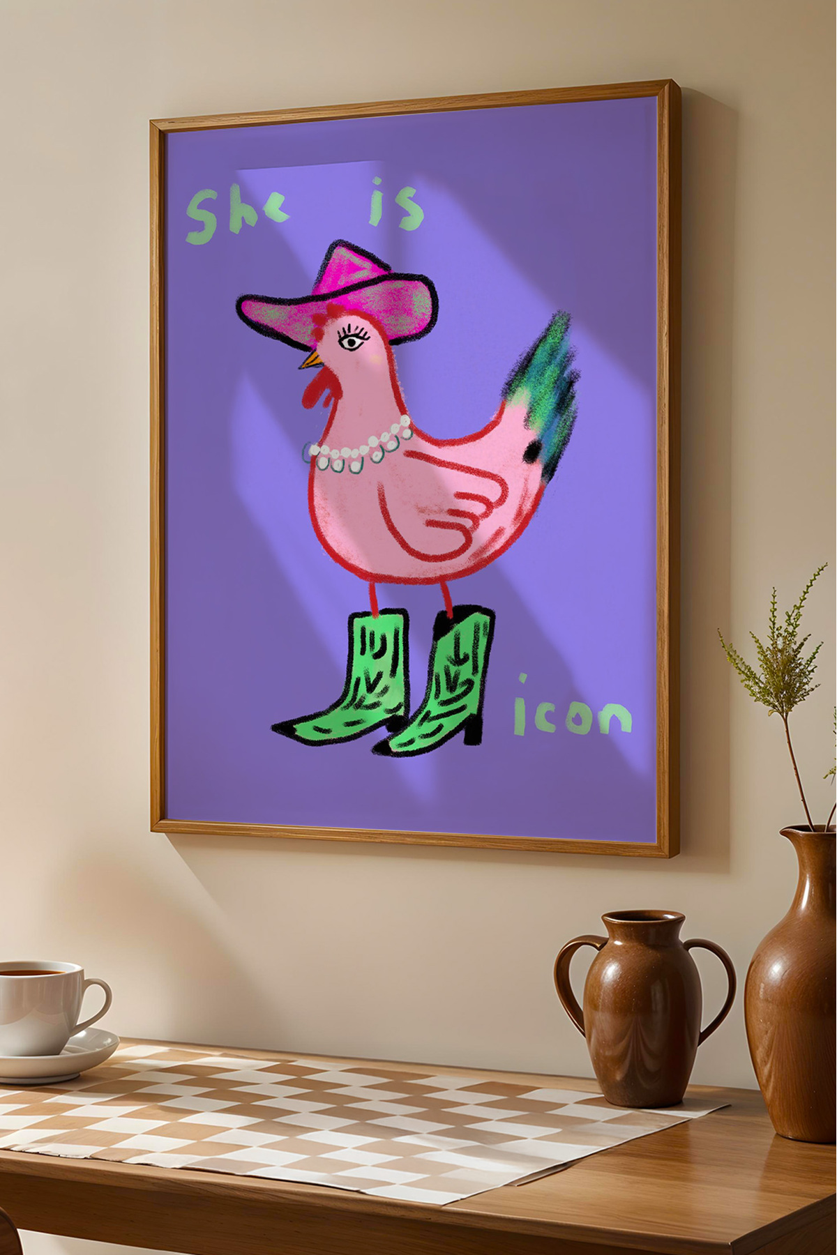 Tavuk Poster Pop Art Eğlenceli Karakter Tablo Renkli Duvar Dekoru Çerçevesiz