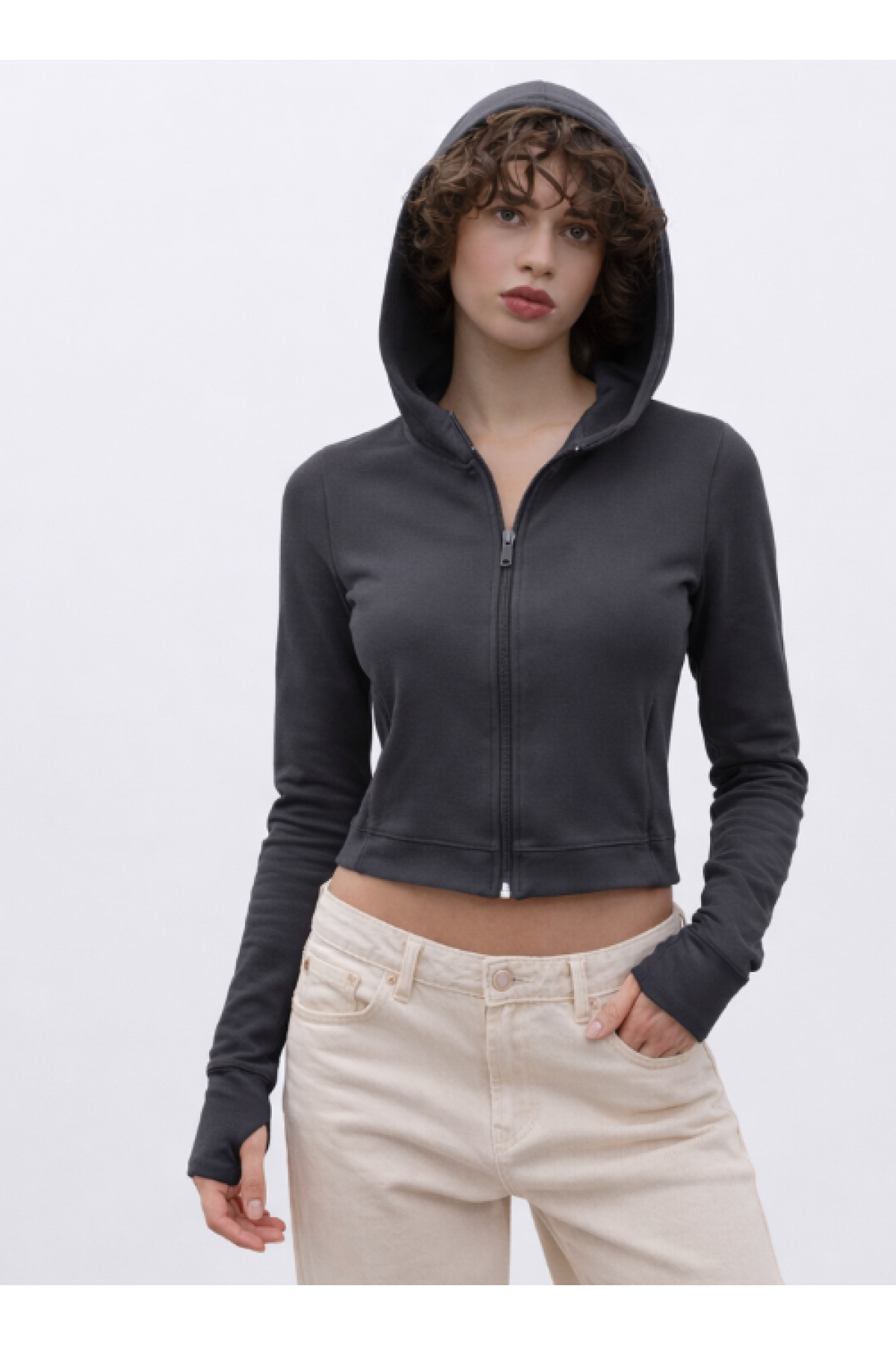 HAKKE  Fermuarlı Kapüşonlu Parmak Geçirmeli HIRKA - Görsel 2