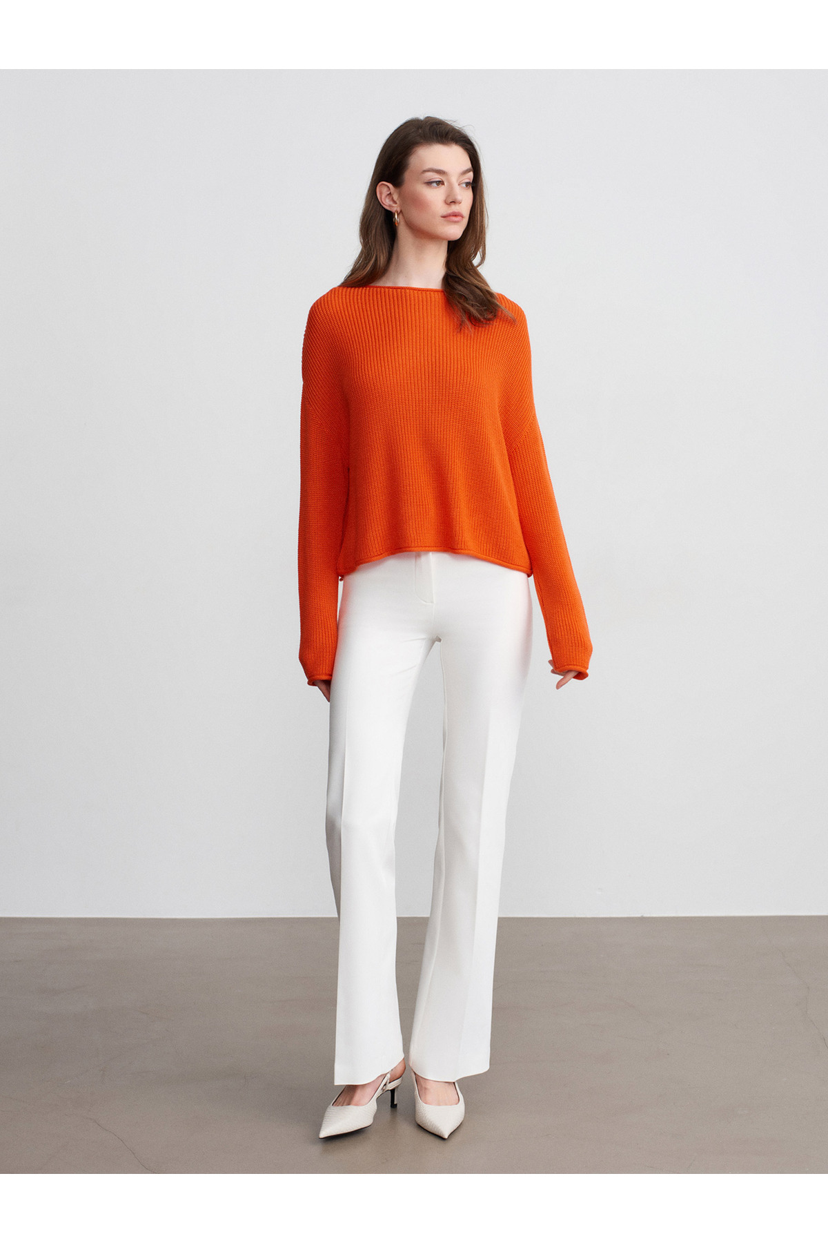 Dilvin  10804 Kayık Yaka Dökümlü Kazak-Oranj - Görsel 4