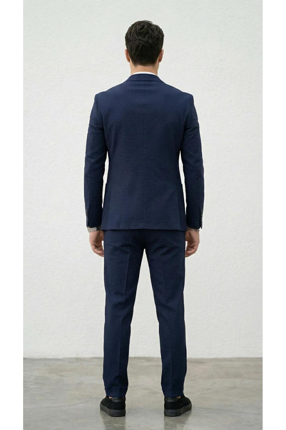 Plus Scorpion Erkek Yazlık Kumaş Tek Düğme Ceketli Jogger Pantolonlu Takım Elbise Slim Fit Spor Şık Kombin görsel 4