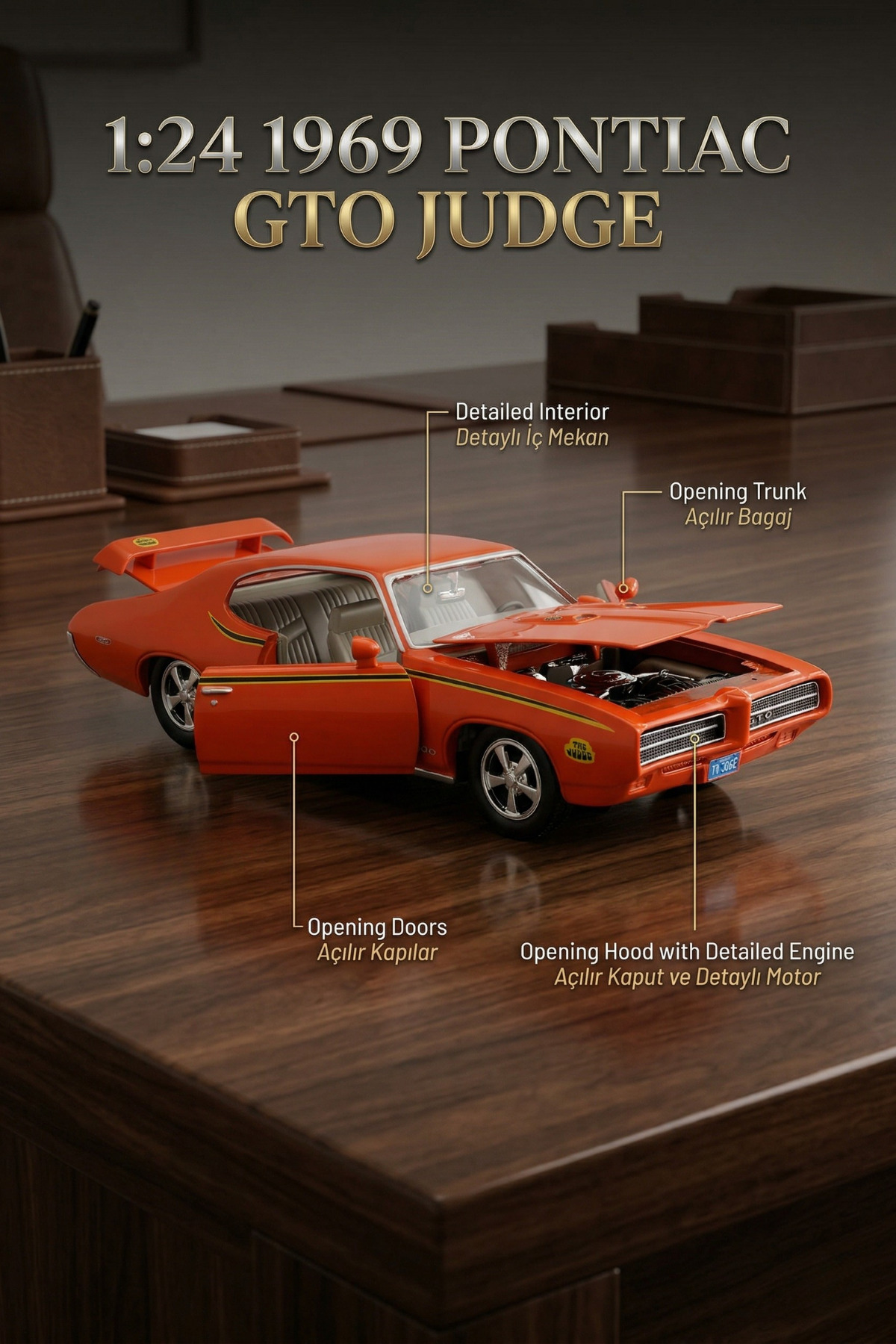 craftivio Motor Max 1:24 1969 Pontiac Gto Judge Turuncu Diecast