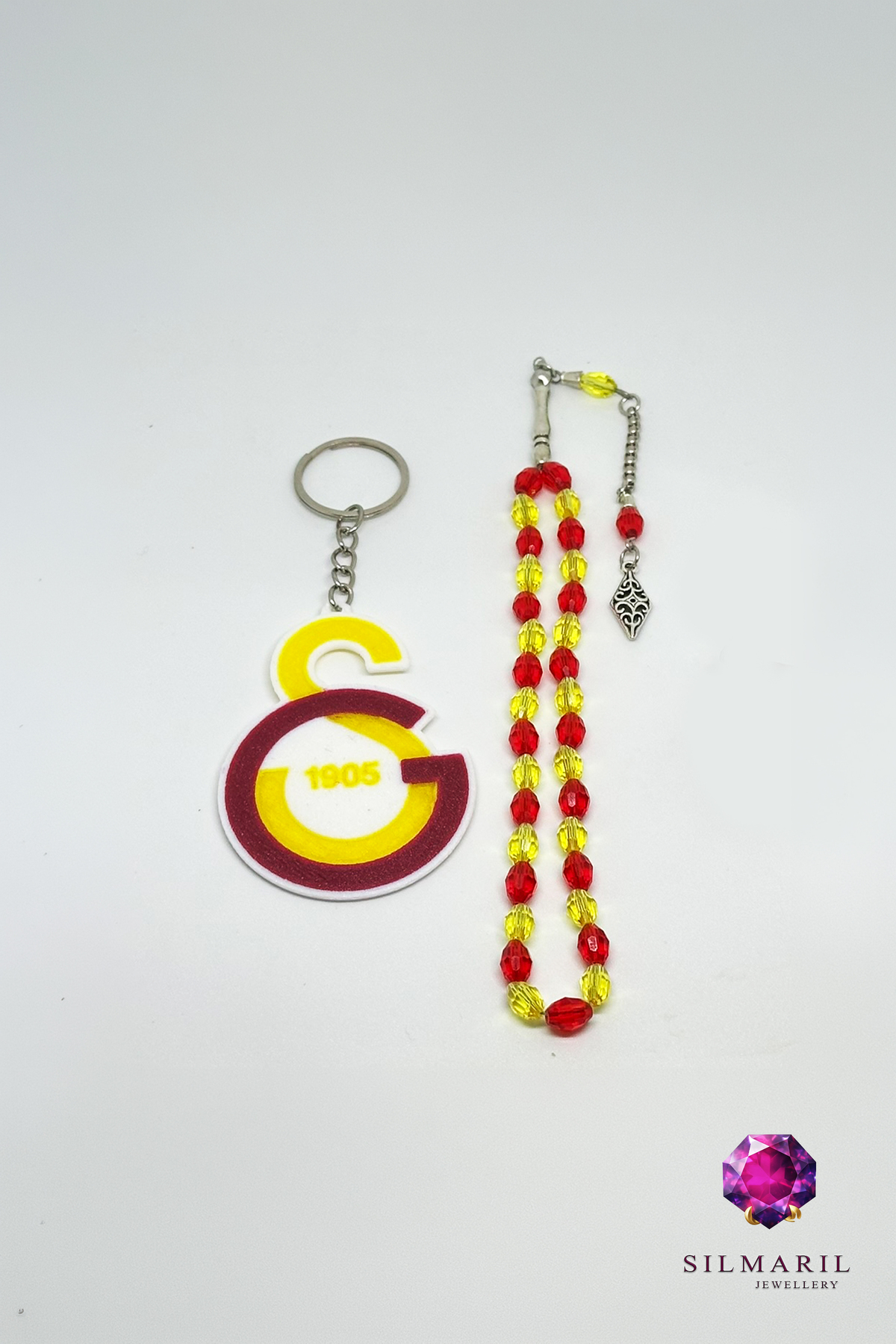 Sarı Kırmızı Taraftar Tespih Seti | Kristal Tespih + GS Anahtarlık Kombin Seti | Galatasaray — Silmaril Store (4)
