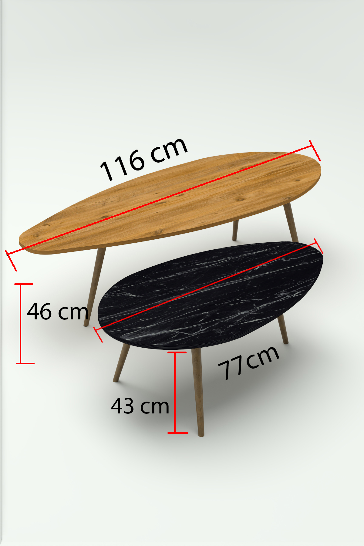 Goldfalez Elips Orta Sehpa Seti Suntalam Ceviz Siyah 116x46 görsel 4