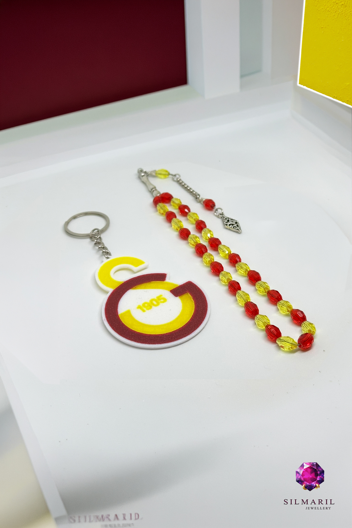 Sarı Kırmızı Taraftar Tespih Seti | Kristal Tespih + GS Anahtarlık Kombin Seti | Galatasaray — Silmaril Store (2)