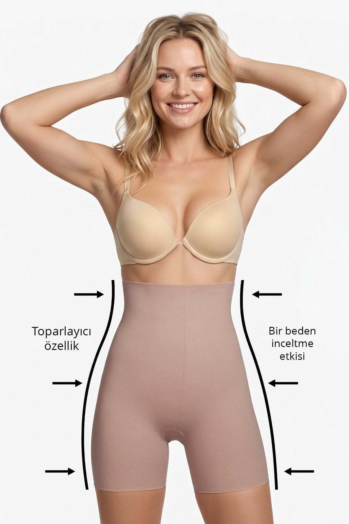 Cottonhill Yüksek Bel Toparlayıcı Lazer Kesim Kadın Korse Kahverengi-Ten 2'li Paket görsel 2