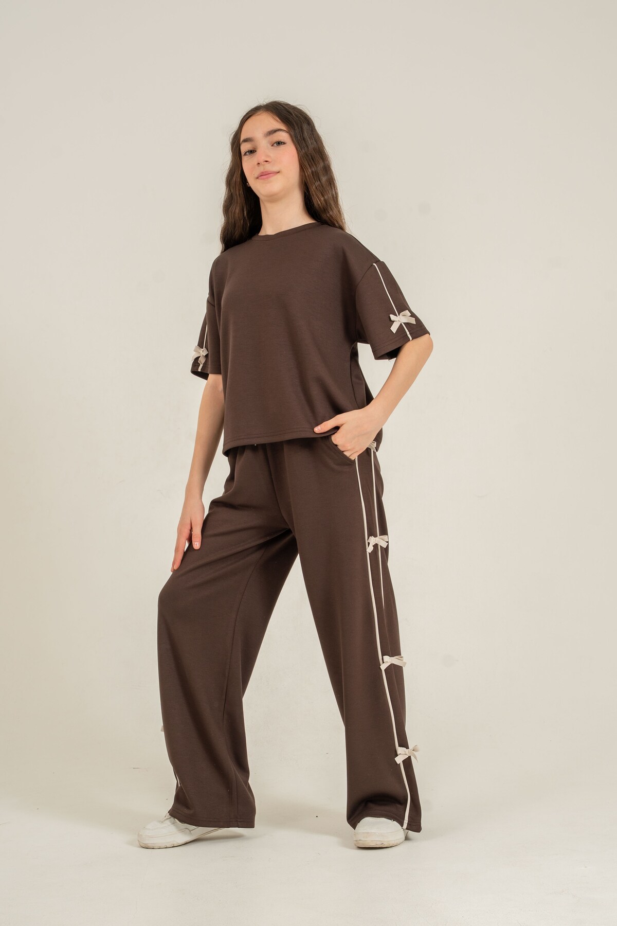 Top Sleeves Bowknot Bottom Bowknot Soft Textured-Comfort Fabric Girls Bottom Top Tracksuit