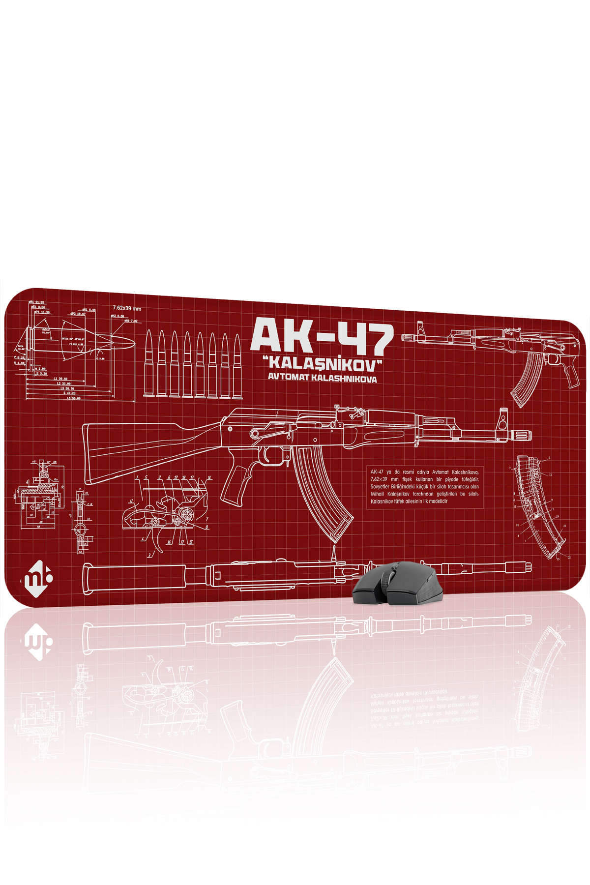 AK 47 Burgundy Red Kalashnikov CS Stitched Rubber Player Mousepad - 90x40 Gaming Mouse Pad Ak-47