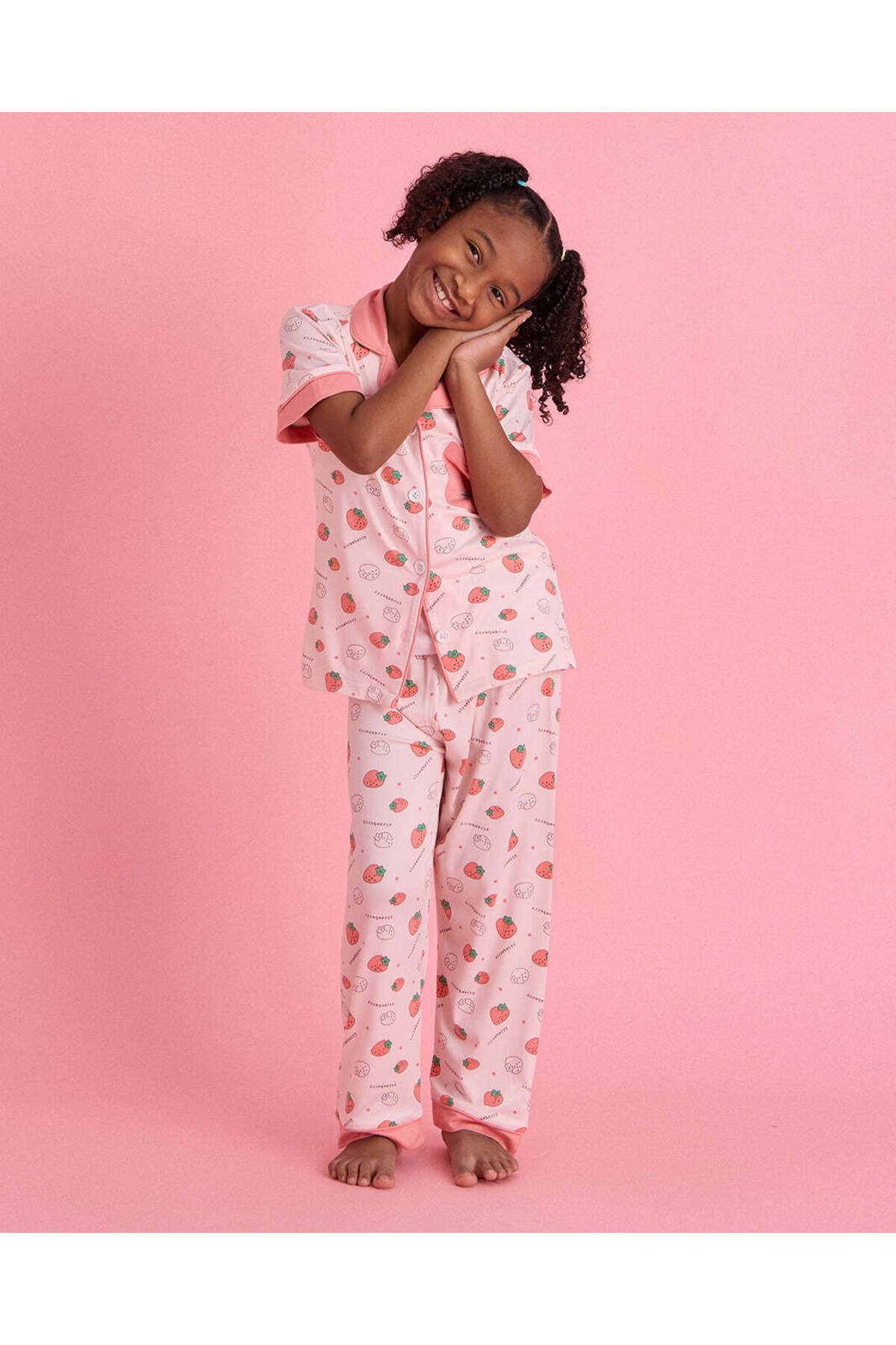 REDTAG Girls Pink Floral Front Open Pyjama Set