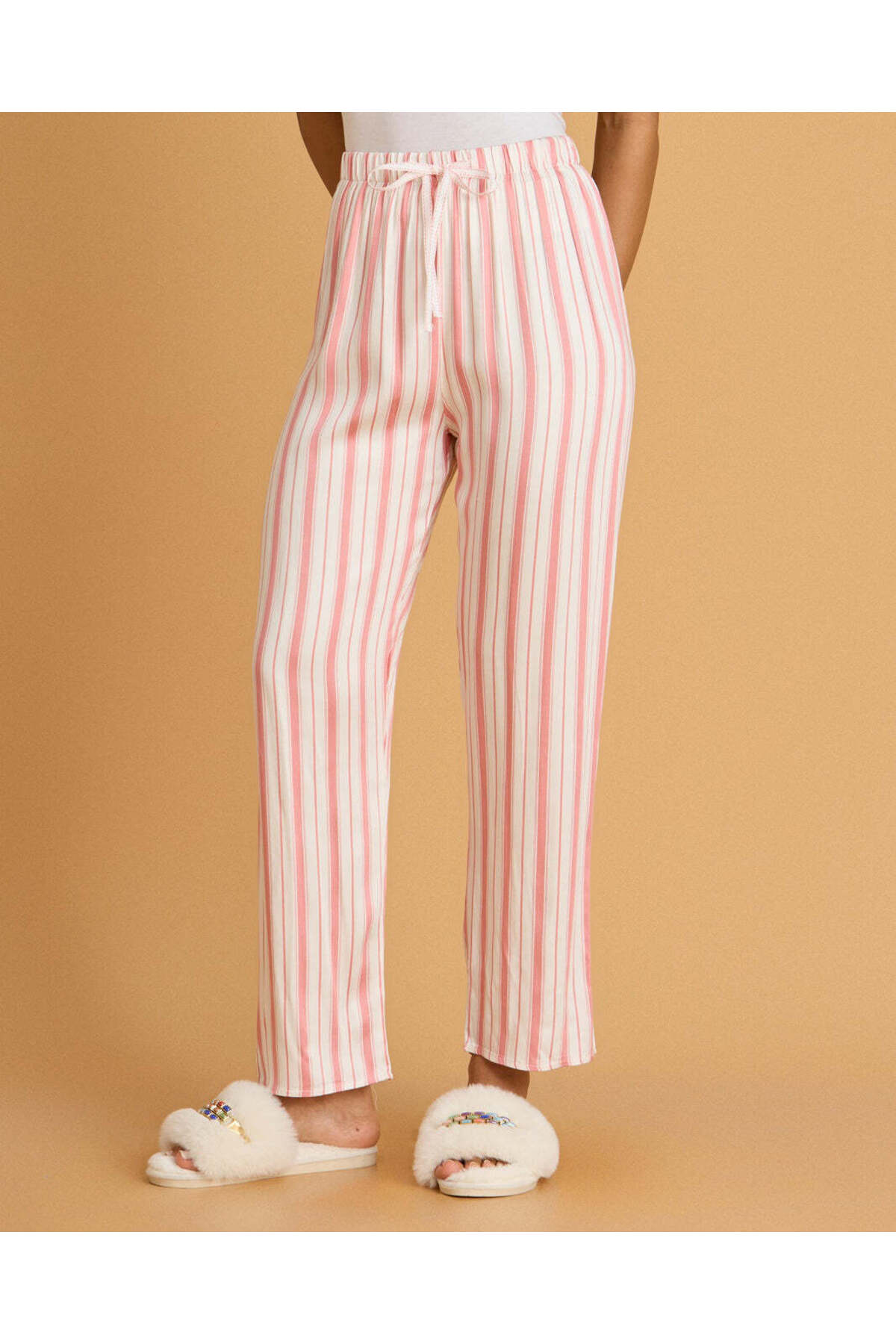 REDTAG Women Pink And White Striped Pyjama Bottoms
