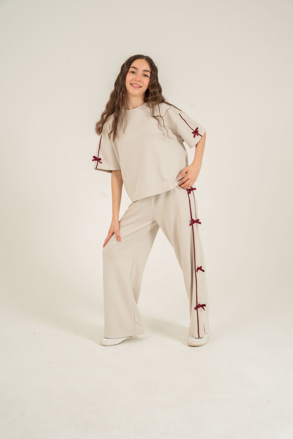Top Sleeves Bowknot Bottom Bowknot Soft Textured-Comfort Fabric Girls Bottom Top Tracksuit