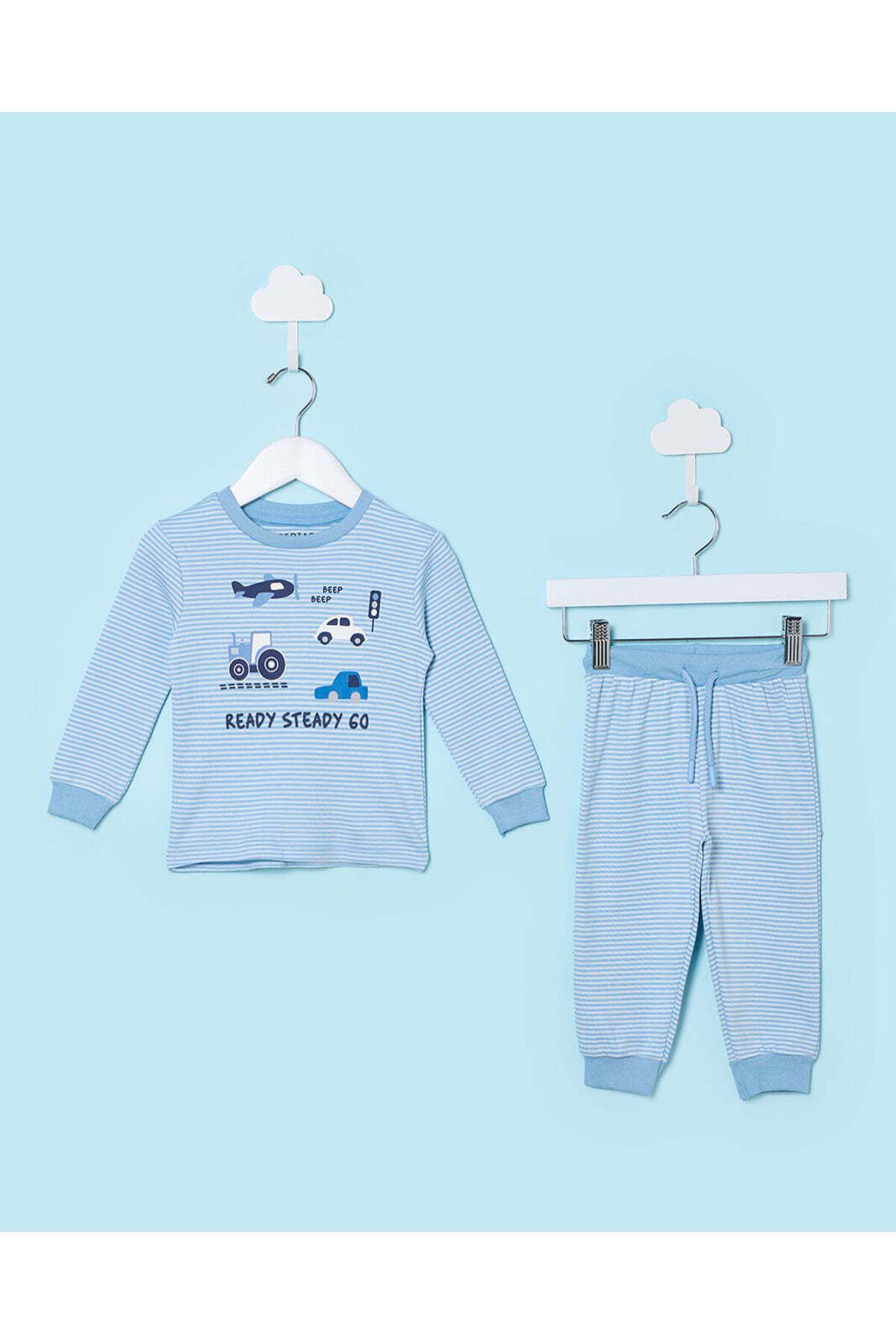 REDTAG Infant Boys Blue Car Printed Pyjama Set (2 Piece)
