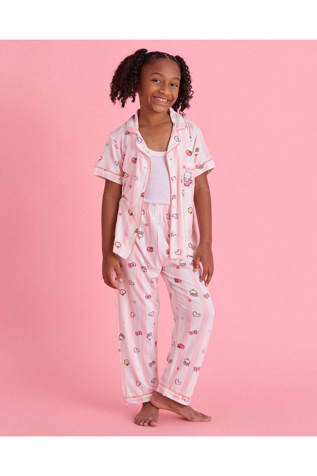 REDTAG Girls White Floral Front Open Pyjama Set