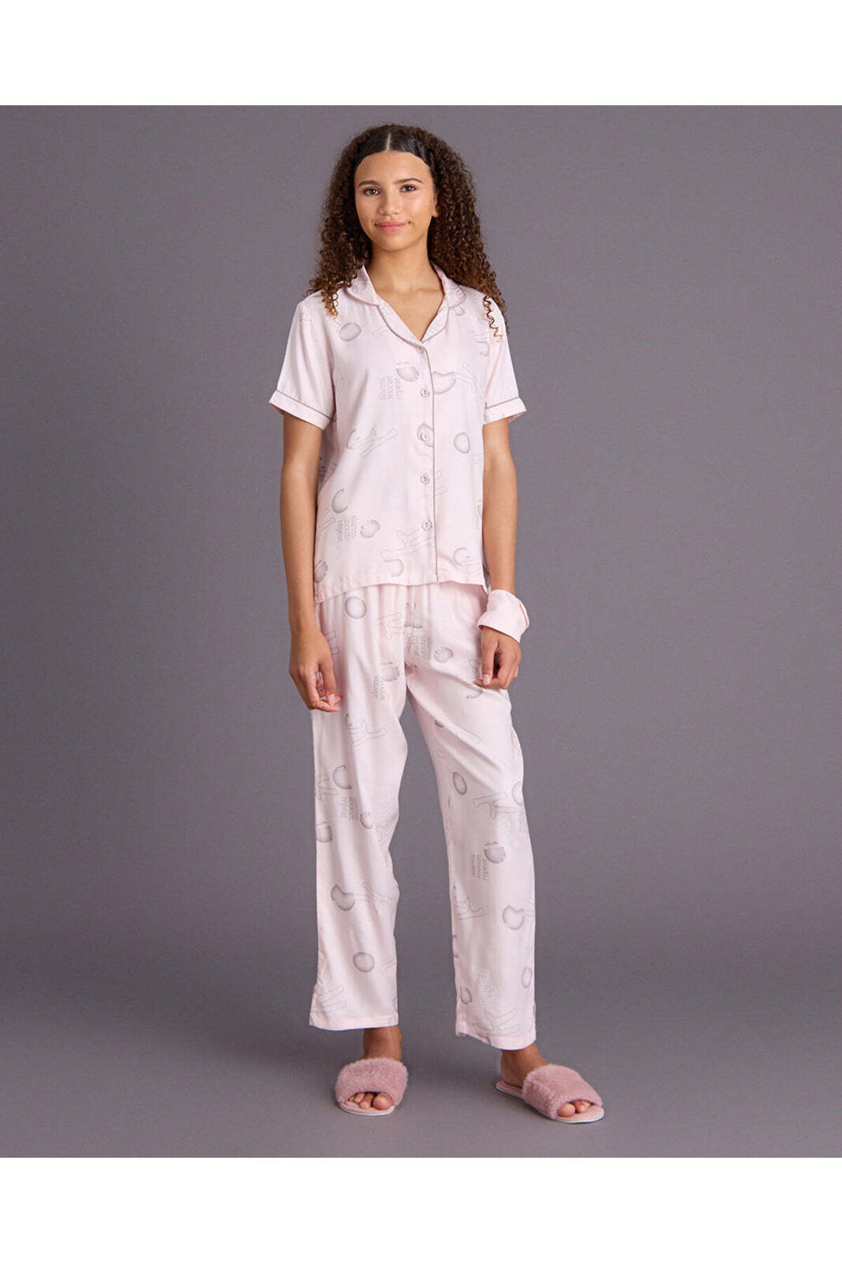 REDTAG Girls Pink Printed Nightwear Set With Eye Mask