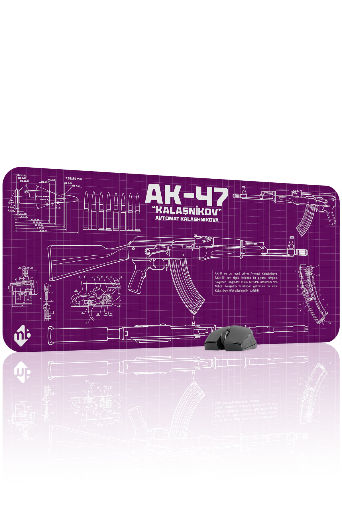 AK 47 Purple Kalashnikov CS Stitched Rubber Player Mousepad - 90x40 Gaming Mouse Pad Ak-47