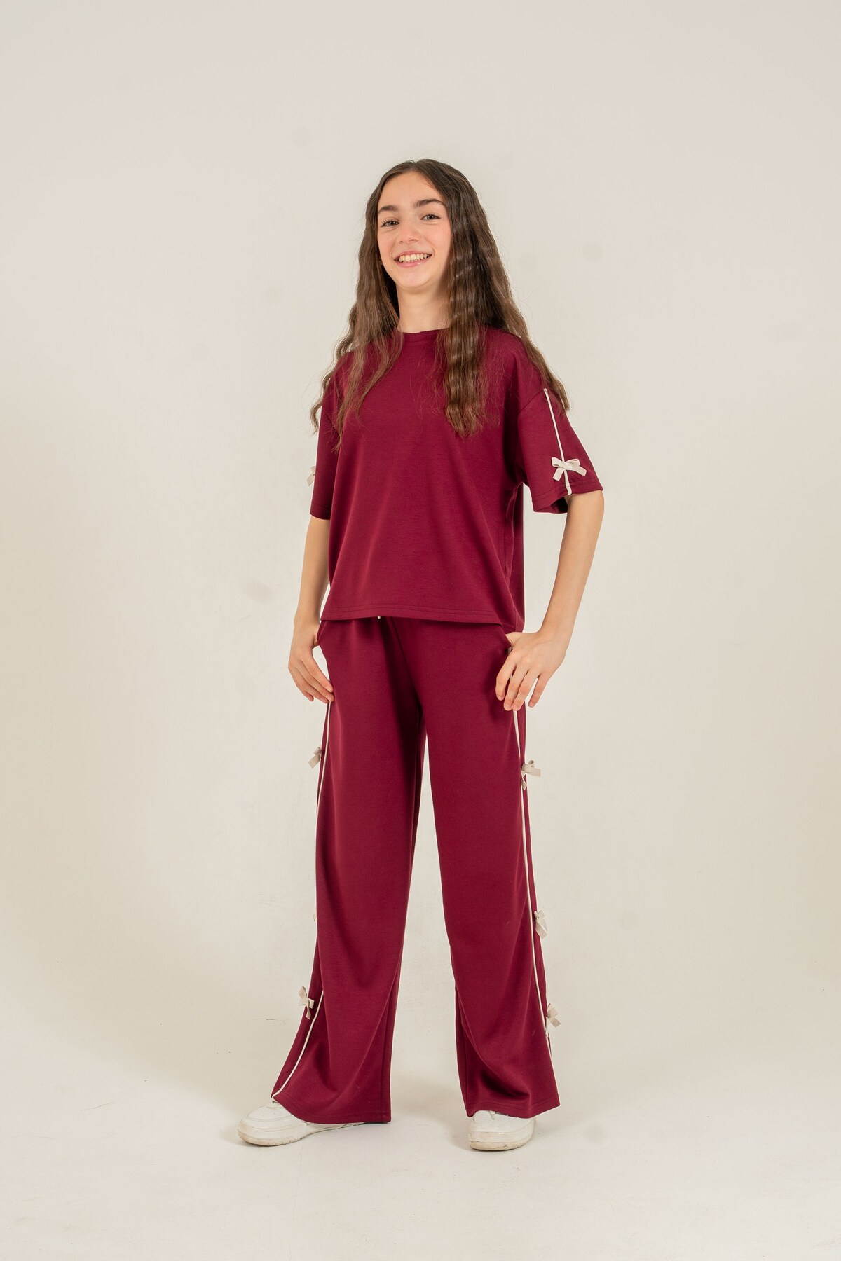 Top Sleeves Bowknot Bottom Bowknot Soft Textured-Comfort Fabric Girls Bottom Top Tracksuit