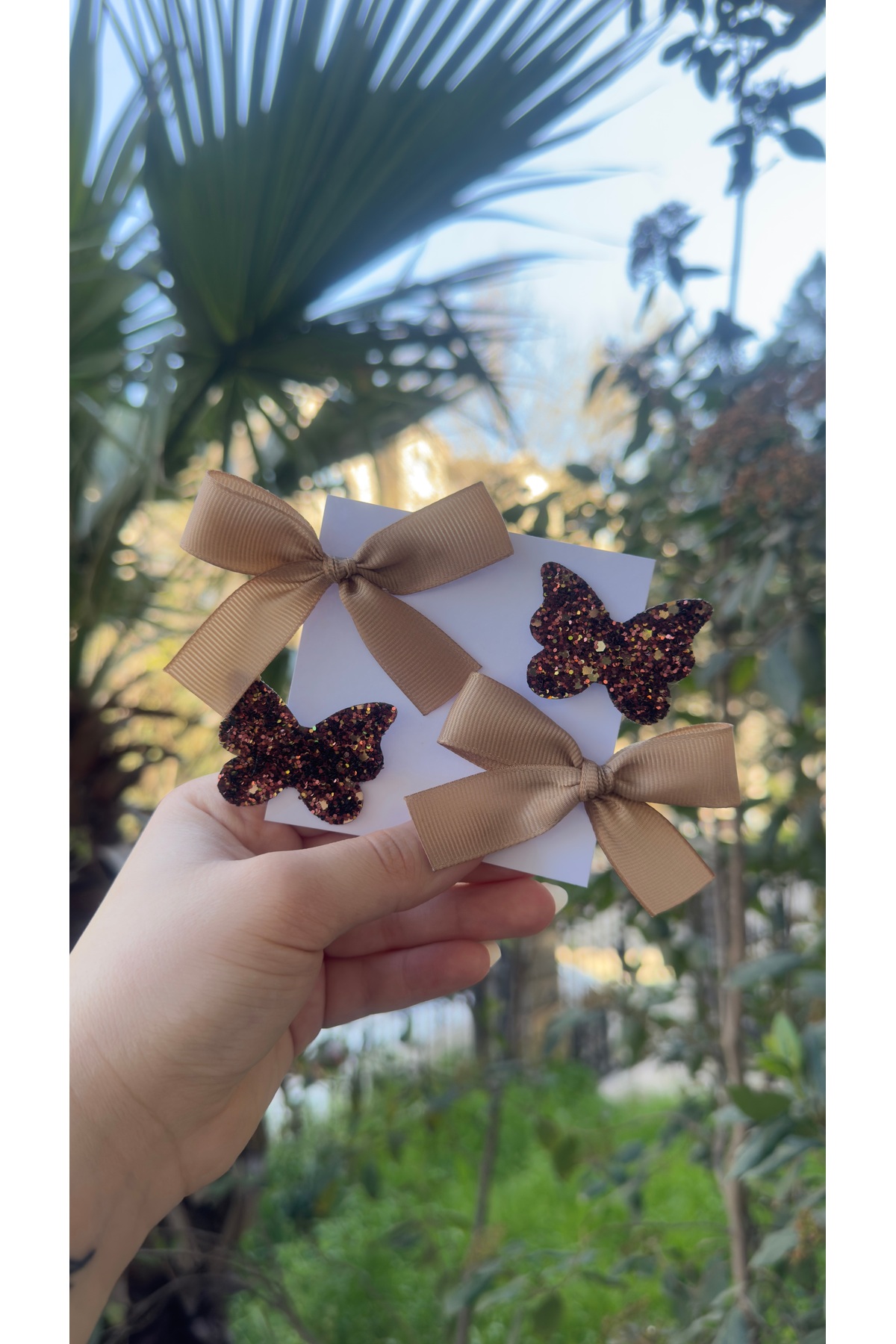Cleo Coffee Mix Buckle Set ( ribbon Bow Glitter Butterfly 3.2 Metal Clip)