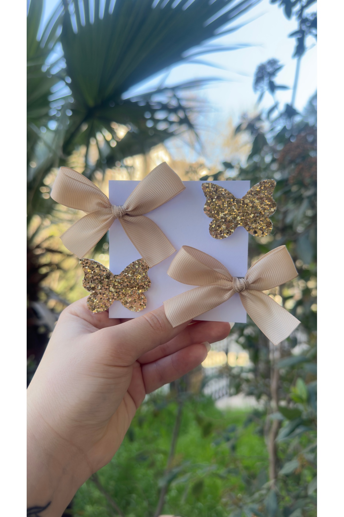 Cleo Gold Gold Buckle Set ( ribbon Bow Glitter Butterfly 3.2 Metal Clip)