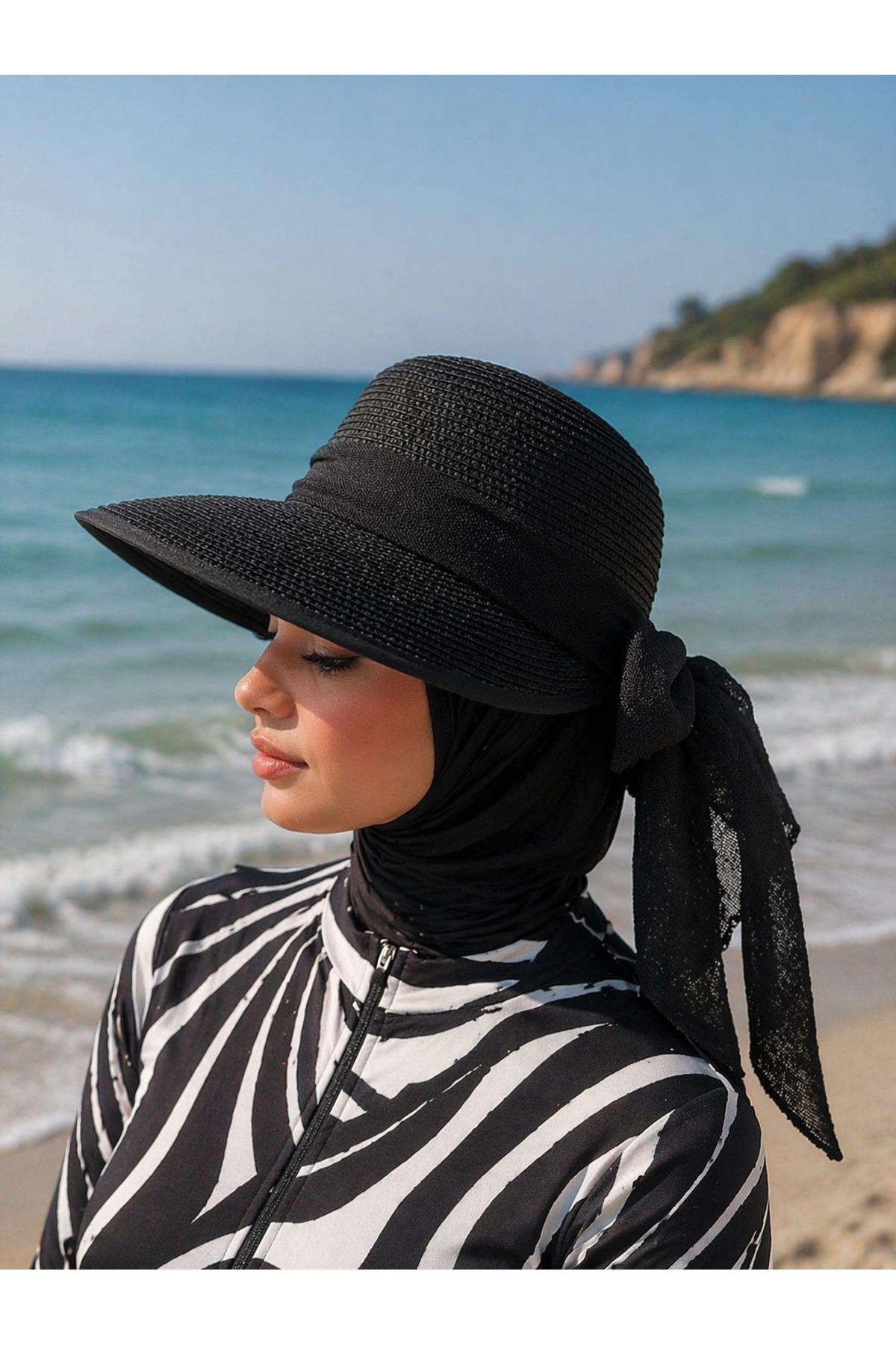 Women's Premium Straw Hat Back Adjustable Velcro Hijab Summer Sun Hat