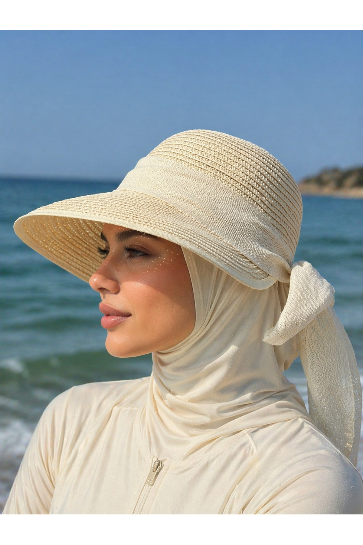 Women's Premium Straw Hat Back Adjustable Velcro Hijab Summer Sun Hat