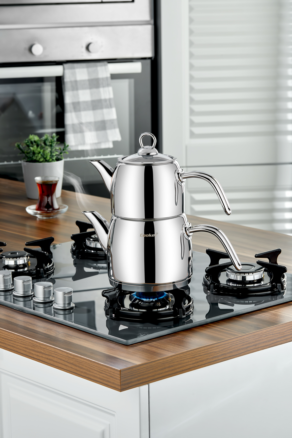 Cooker Lara Orta Boy Paslanmaz Çelik Çaydanlık Takımı 1,1 -1,9