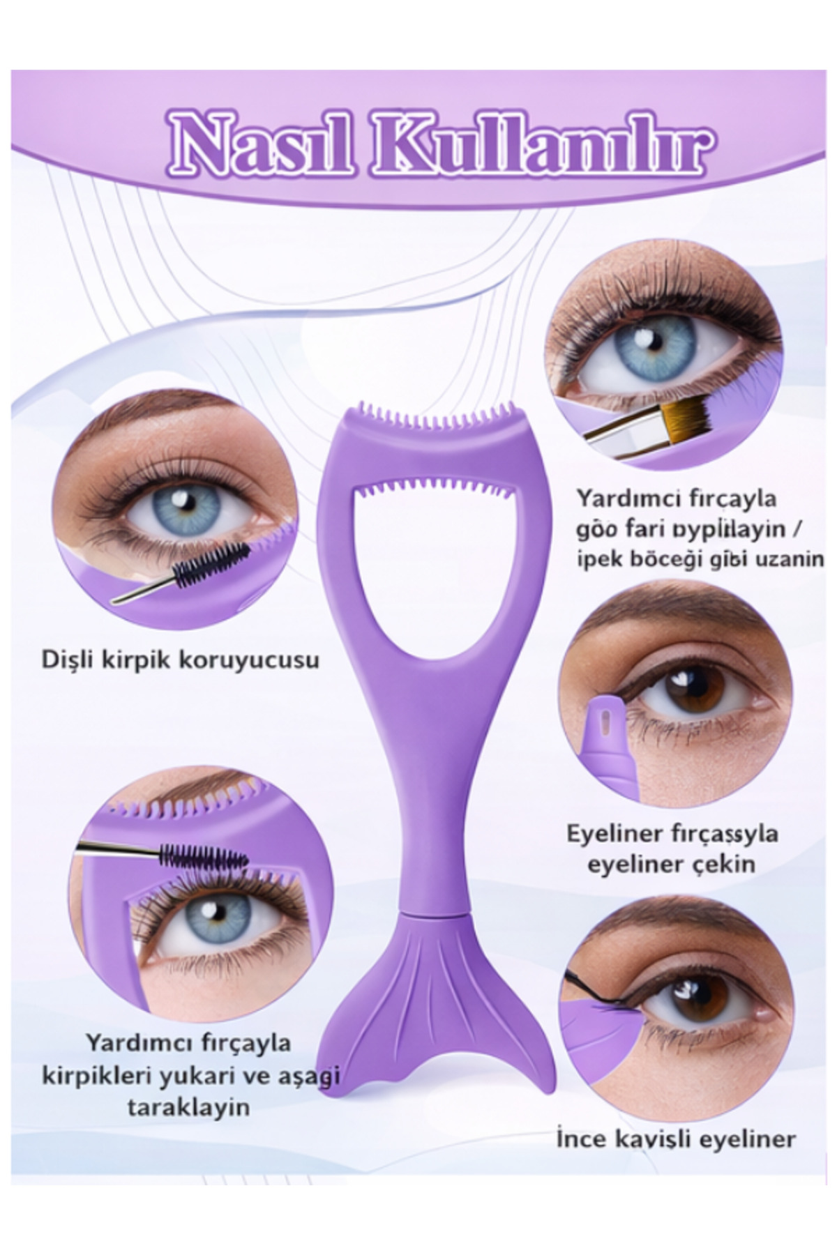 Eyeliner Çekme Aparatı Kirpik Kıvırıcı Kirpik Ayırıcı Şablonu Maskara Rimel Eyeliner Kirpik Tarağı Göz Makyaj Seti — بنفش e.c.a.deniz002 — تصویر 2 از 8