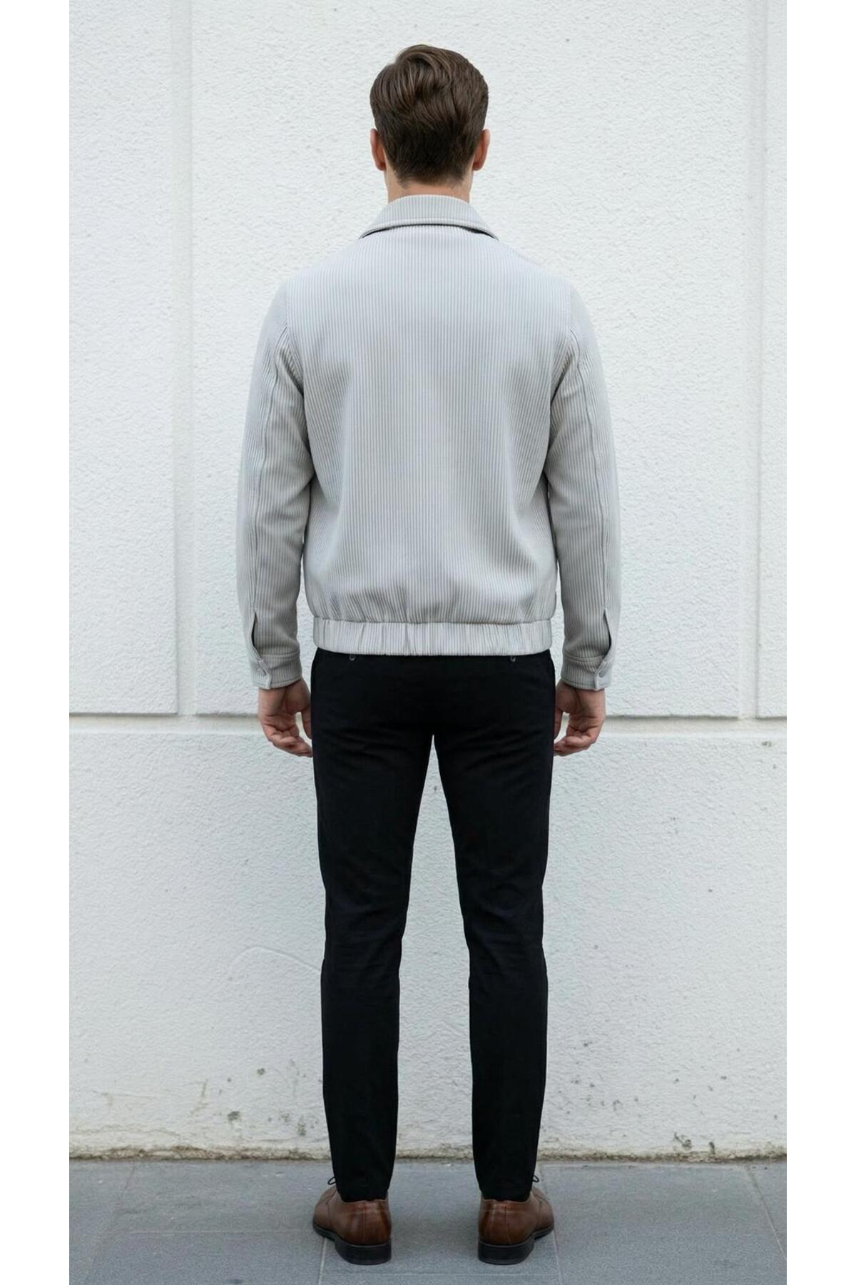 Slim Fit Fitilli Dokulu Erkek Fermuarlı Mont Ceket Günlük 2