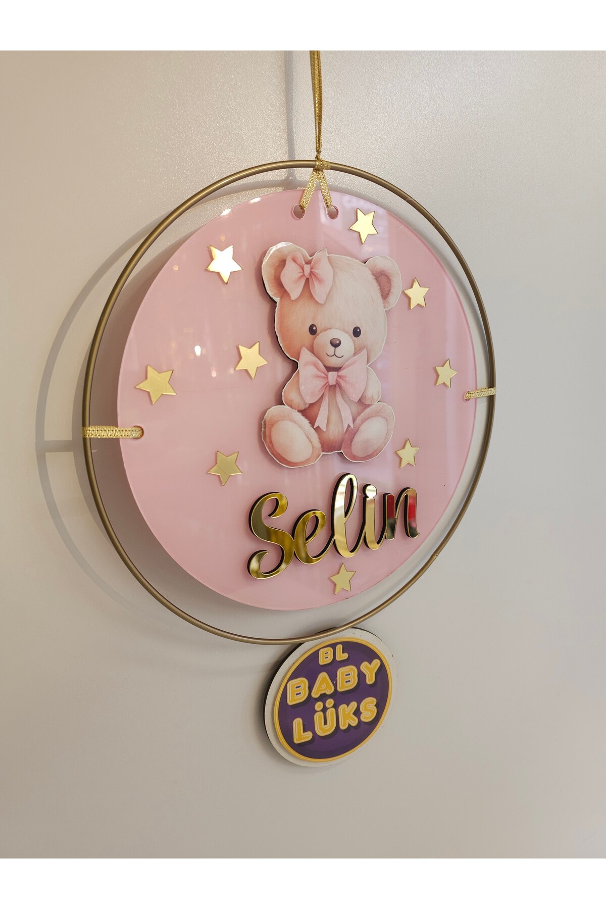 Handmade Customized Round Baby Door Ornament, Hospital Ornament, Baby Nameplate Wire