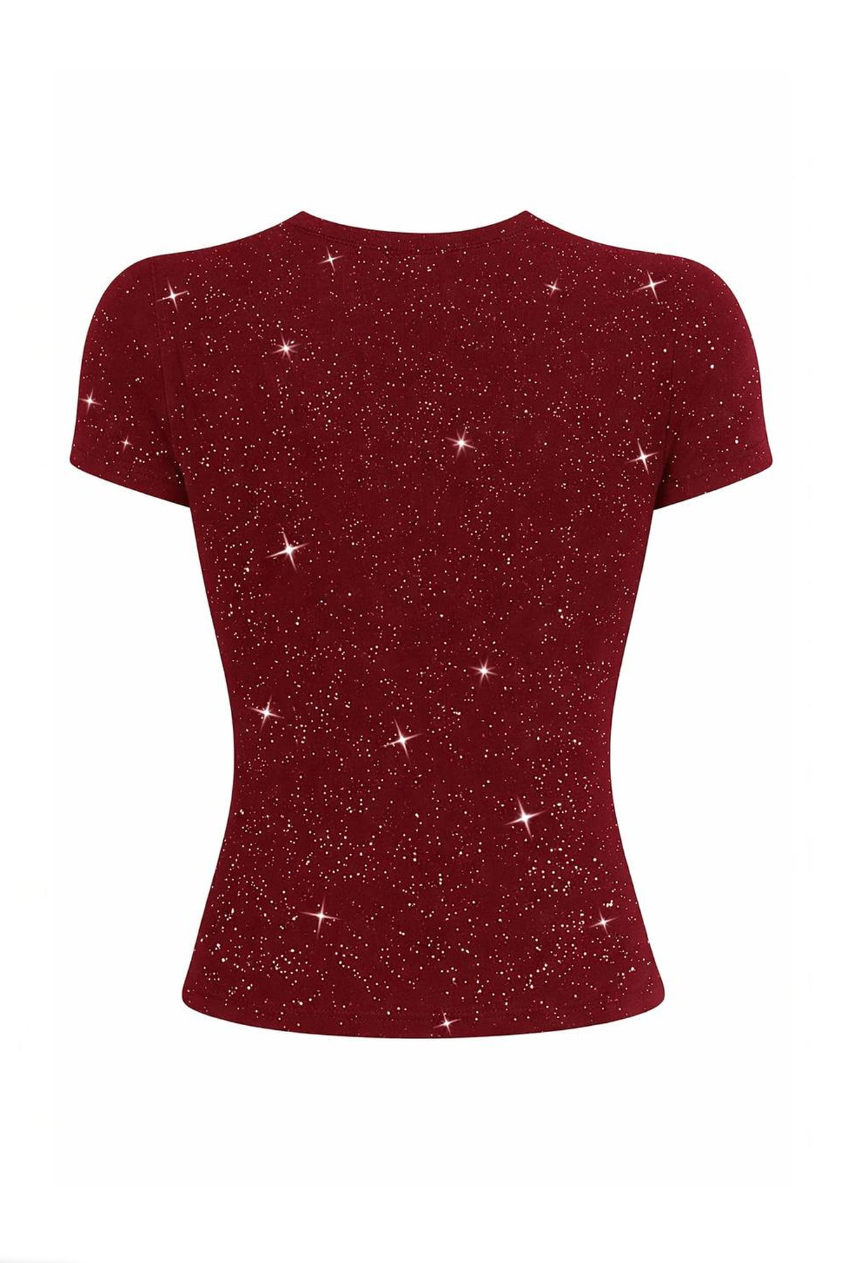 İlayda Toprak  Cris Bordo Cyrstal Detail Simli Vücudu Saran Kısa Kollu Bisiklet Yaka Bluz - Görsel 3