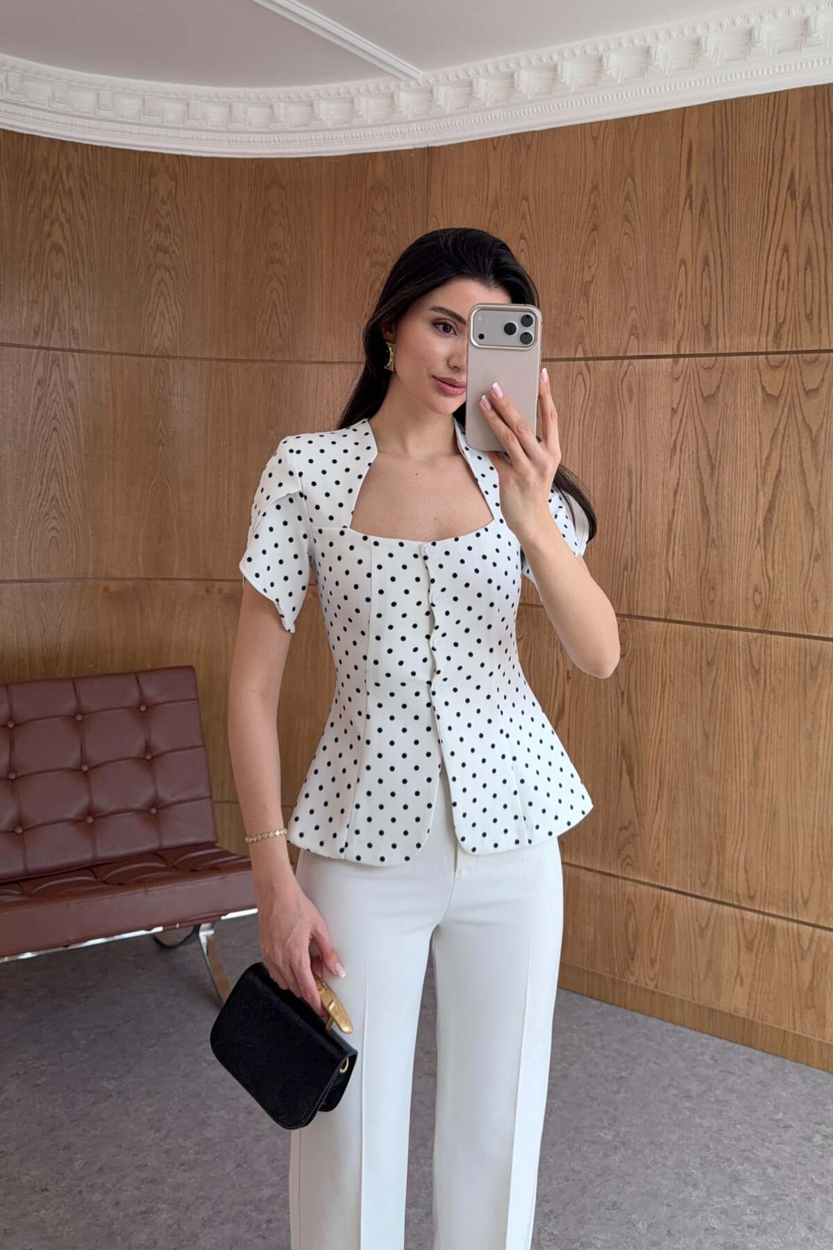 HAZELANNA  Düğmeli Puantiyeli Bluz - Görsel 2