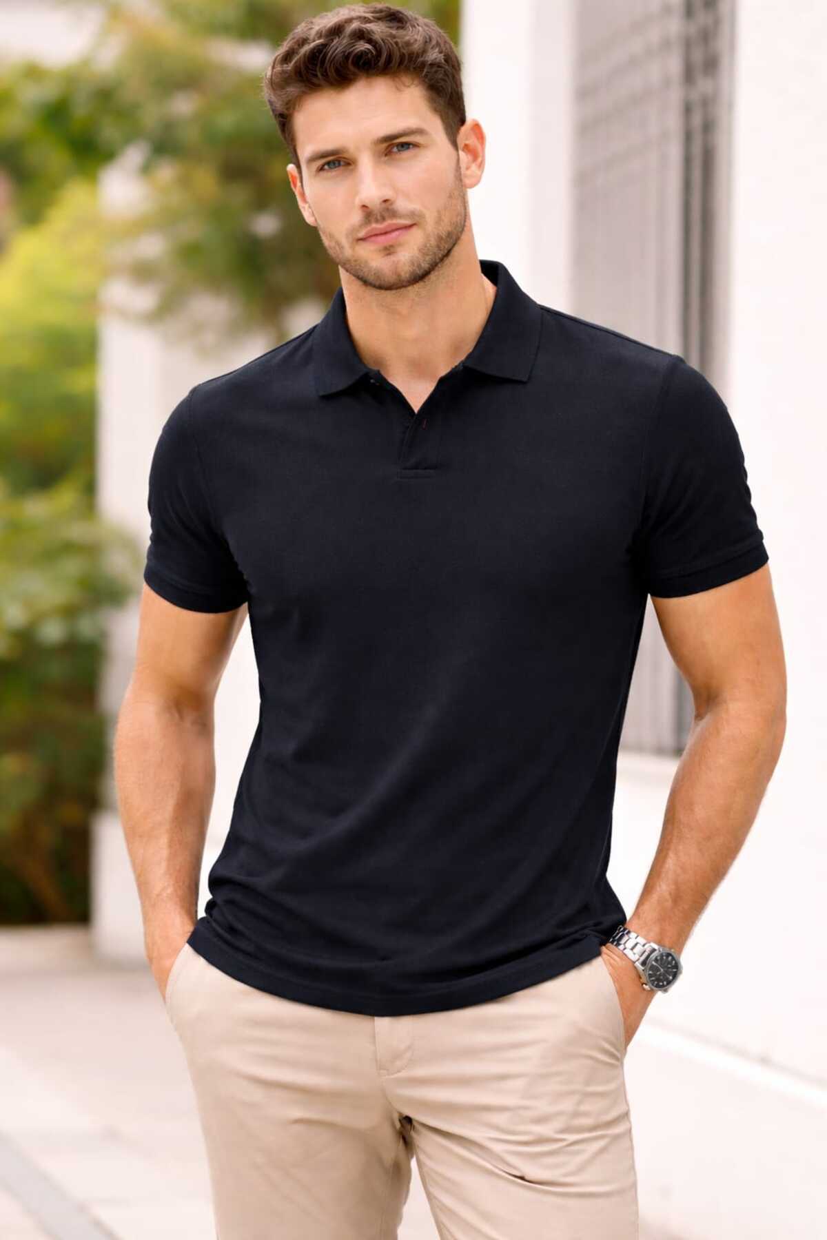 Umay moda 59 Premium Series Buttonless Polo Collar T-Shirt