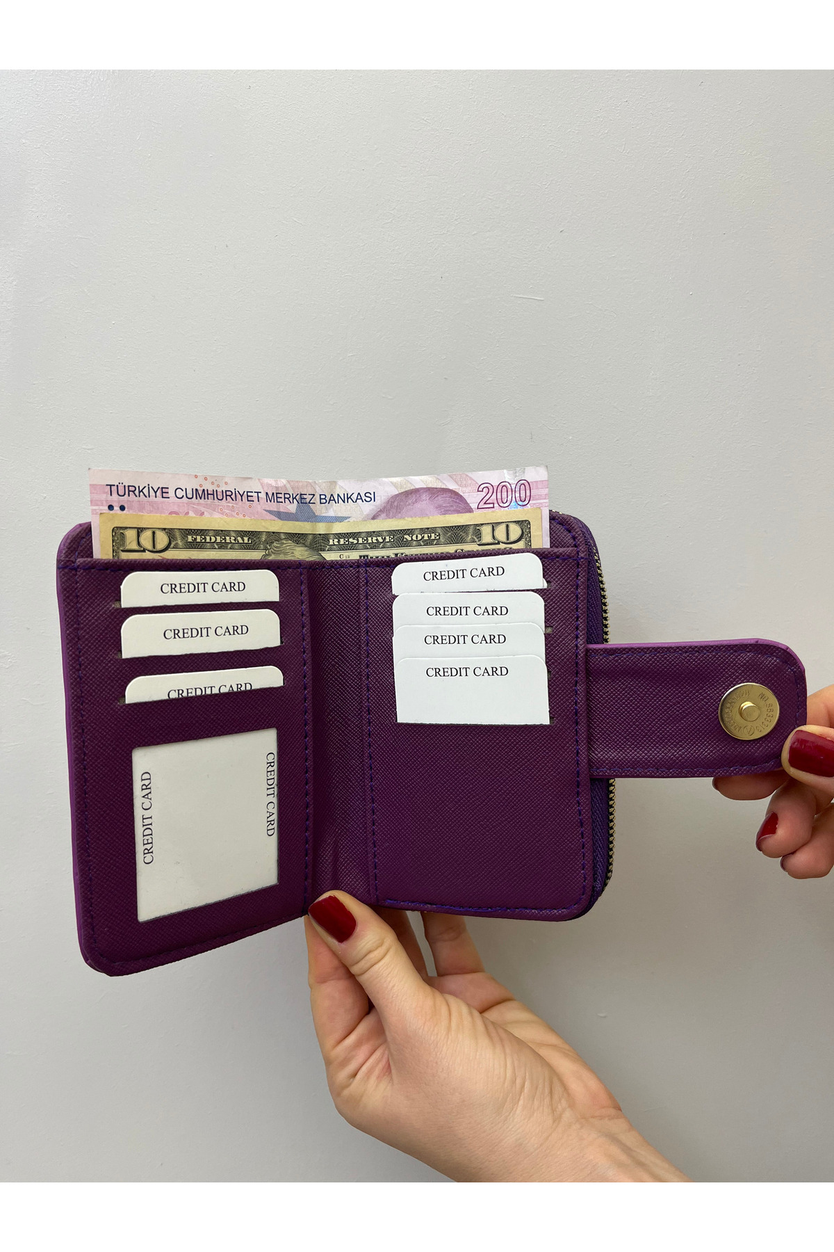 shiny ever  Mor Yumuşak Deri Kadın Cüzdan Gold Detaylı - Görsel 4